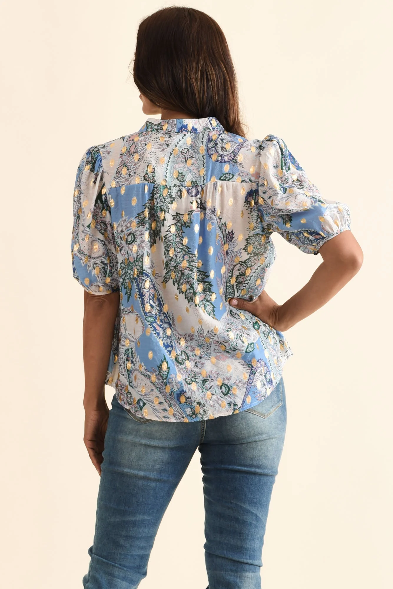 Alexandra Blue Abstract Button Top - Image 5