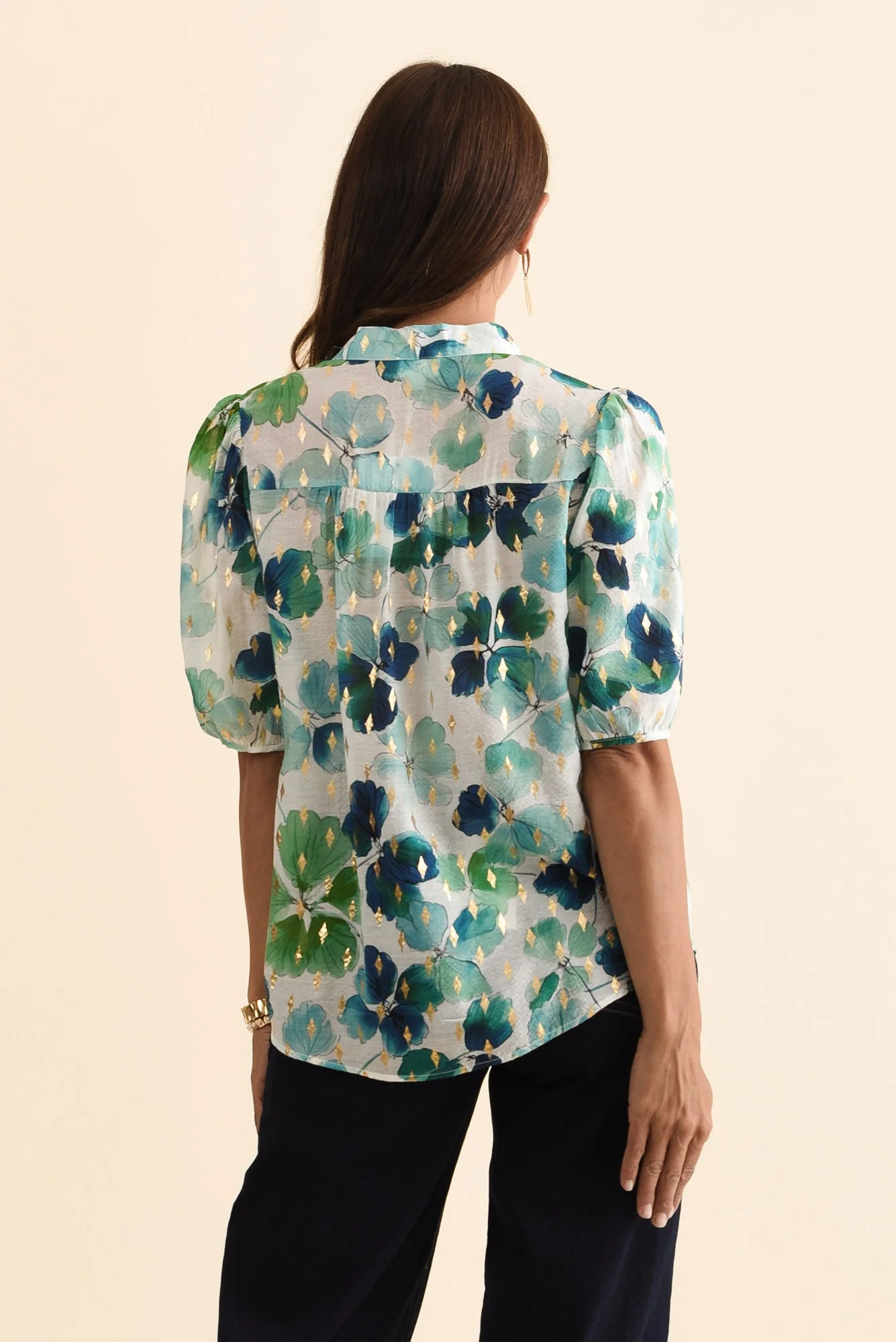Alexandra Green Flower Button Top - Image 4