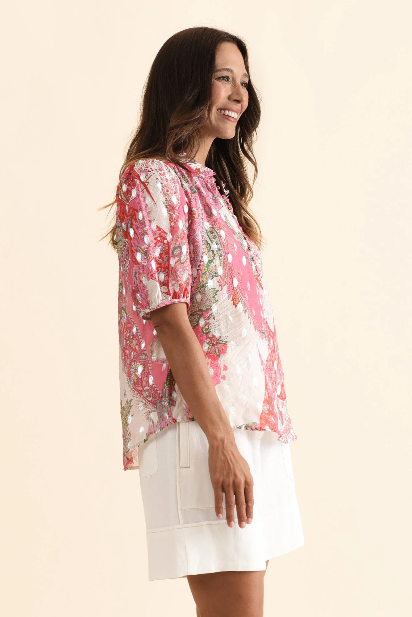 Alexandra Pink Paisley Button Top - Image 4
