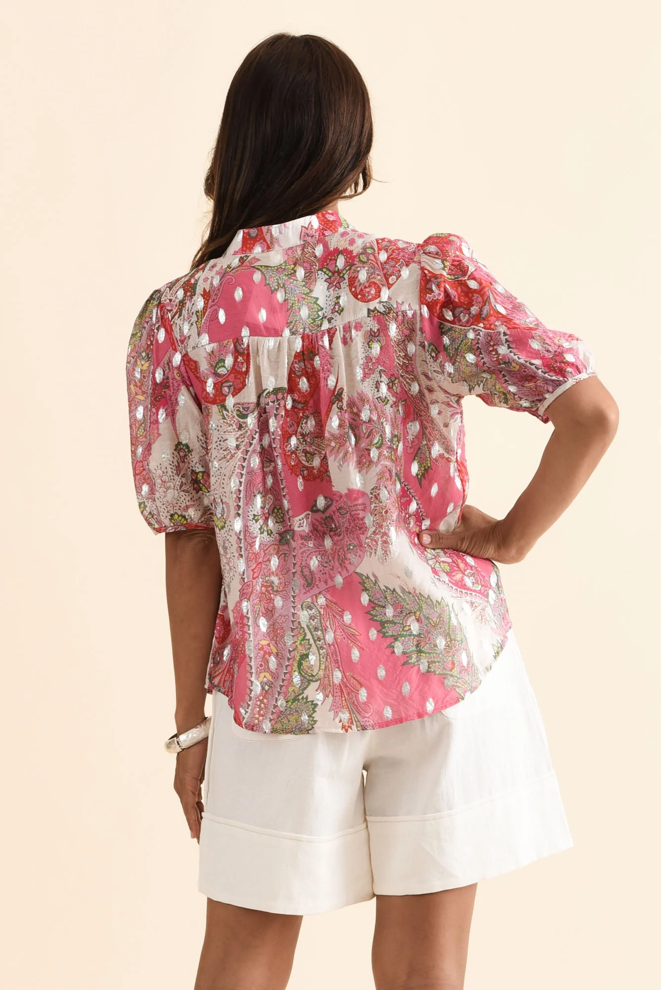 Alexandra Pink Paisley Button Top - Image 5