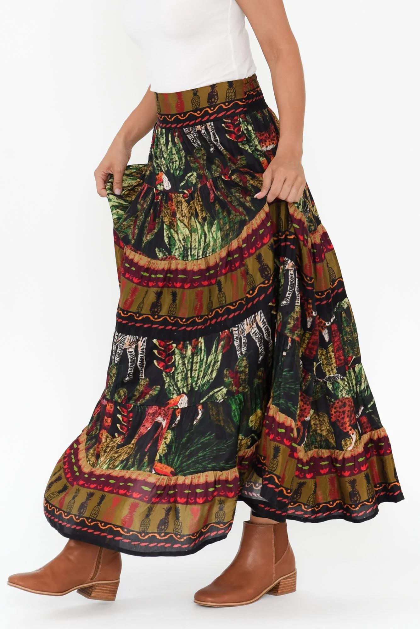 Alida Navy Safari Tiered Skirt - Image 3
