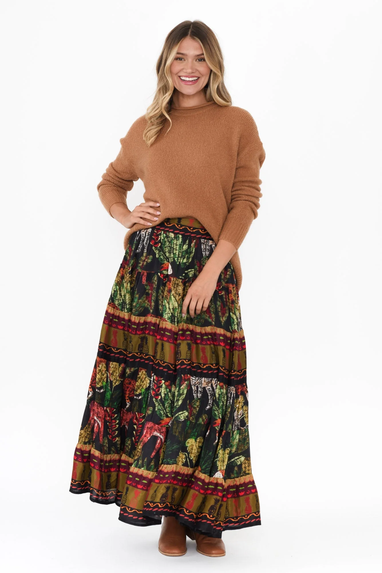 Alida Navy Safari Tiered Skirt - Image 6