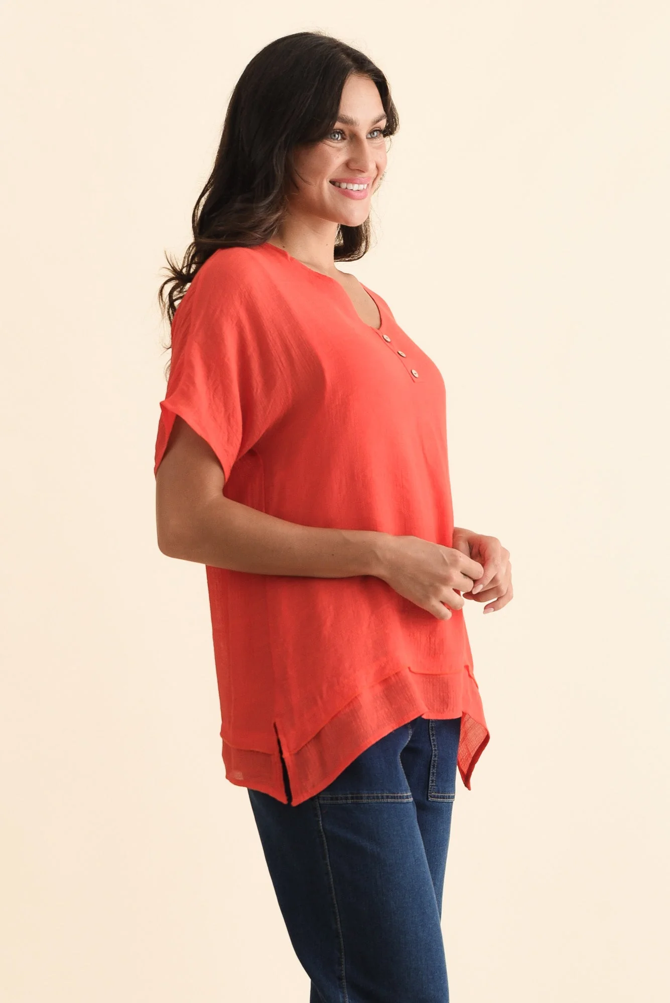 Alison Coral Layered Button Top - Image 3