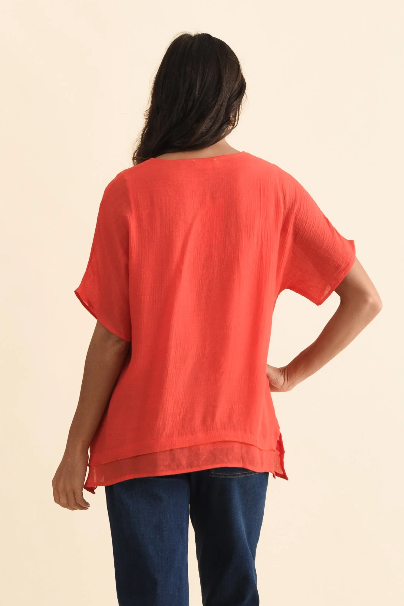 Alison Coral Layered Button Top - Image 4