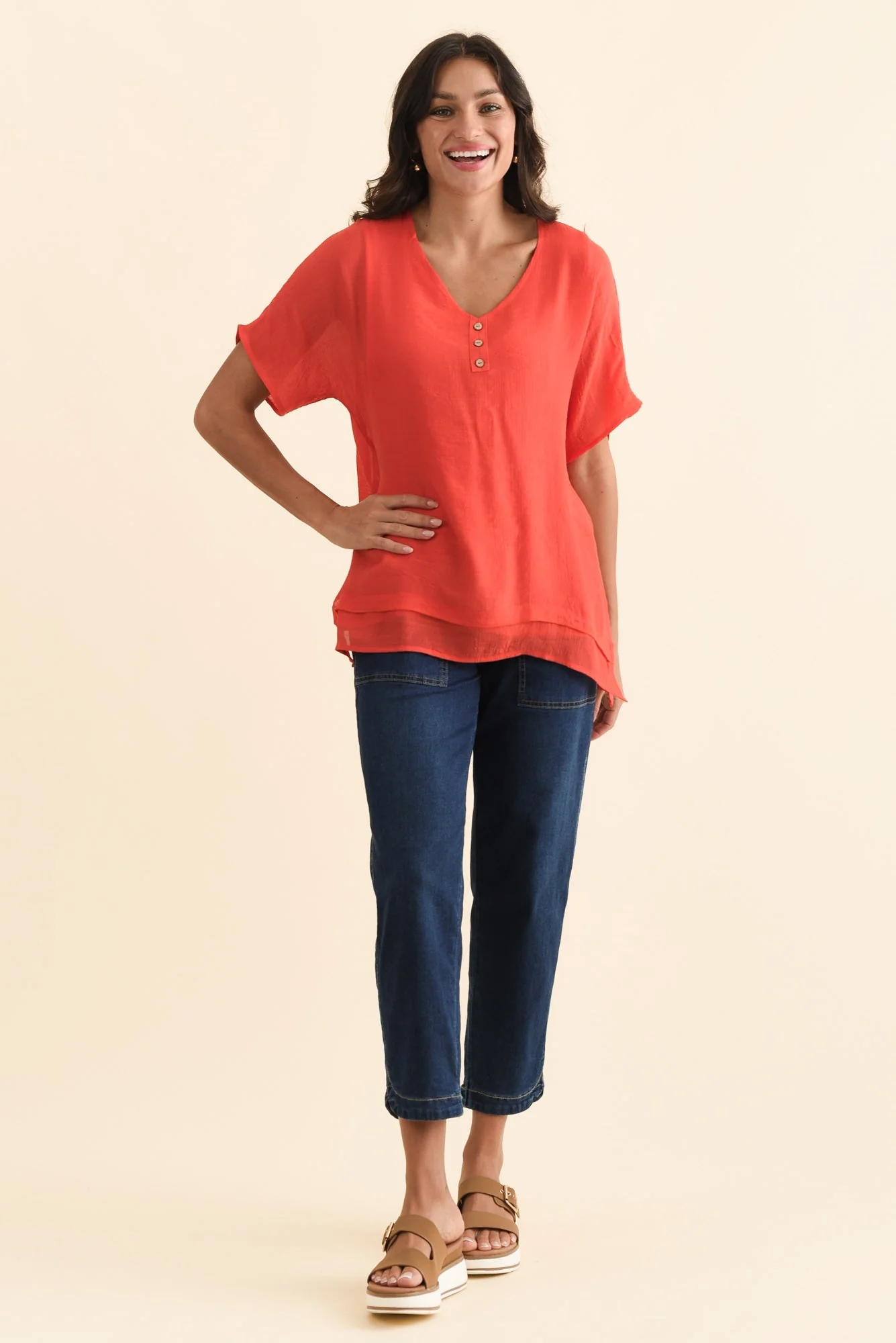 Alison Coral Layered Button Top - Image 6