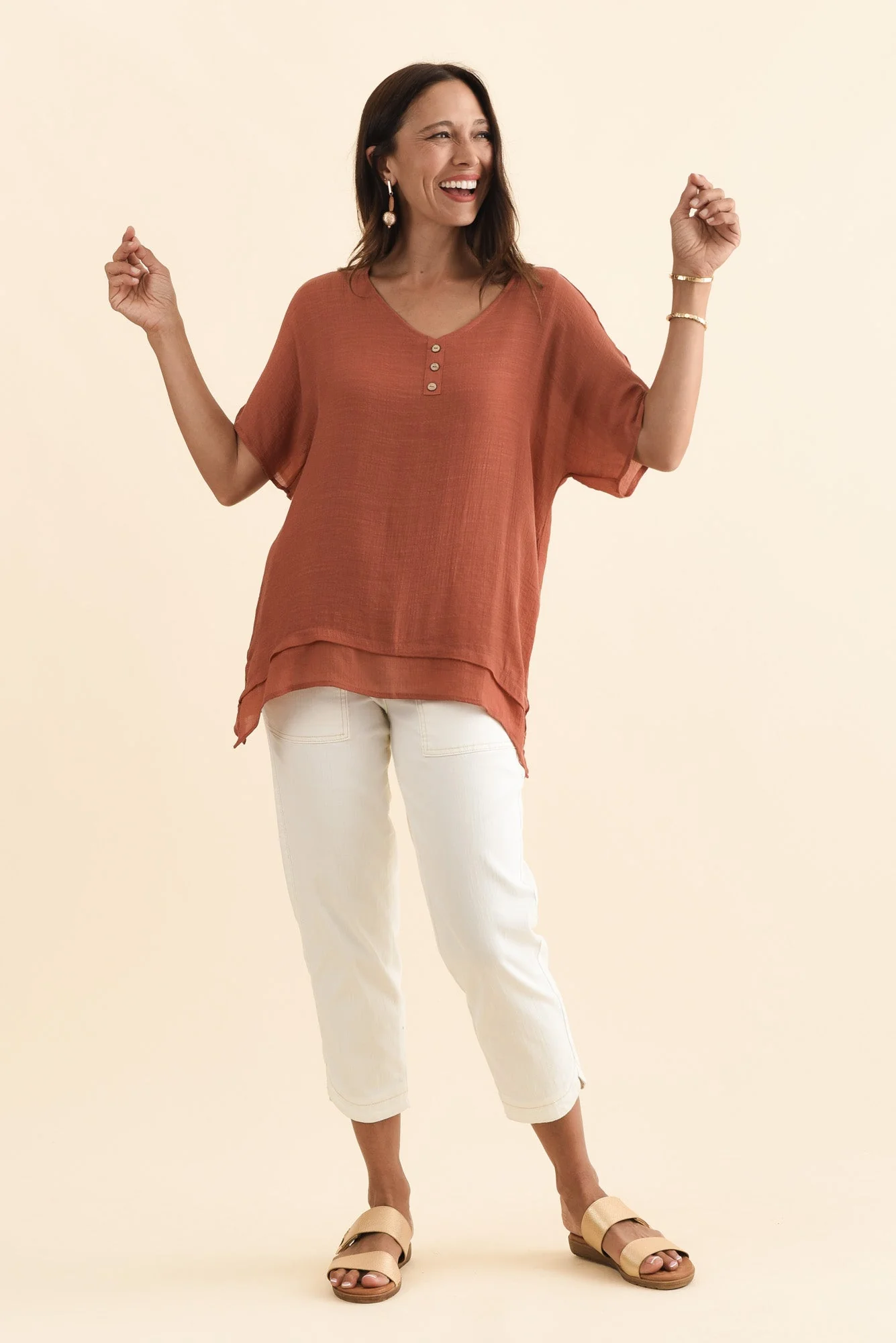 Alison Rust Layered Button Top - Image 2