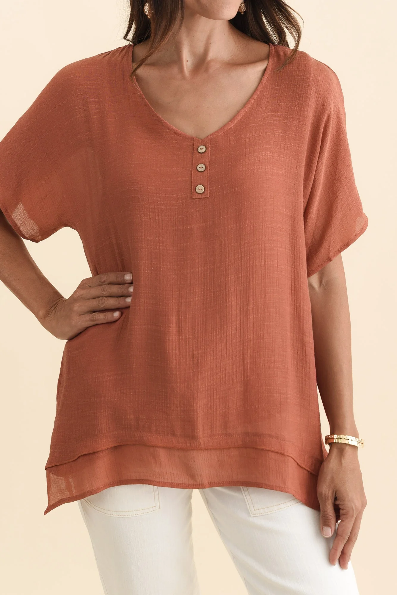 Alison Rust Layered Button Top - Image 5