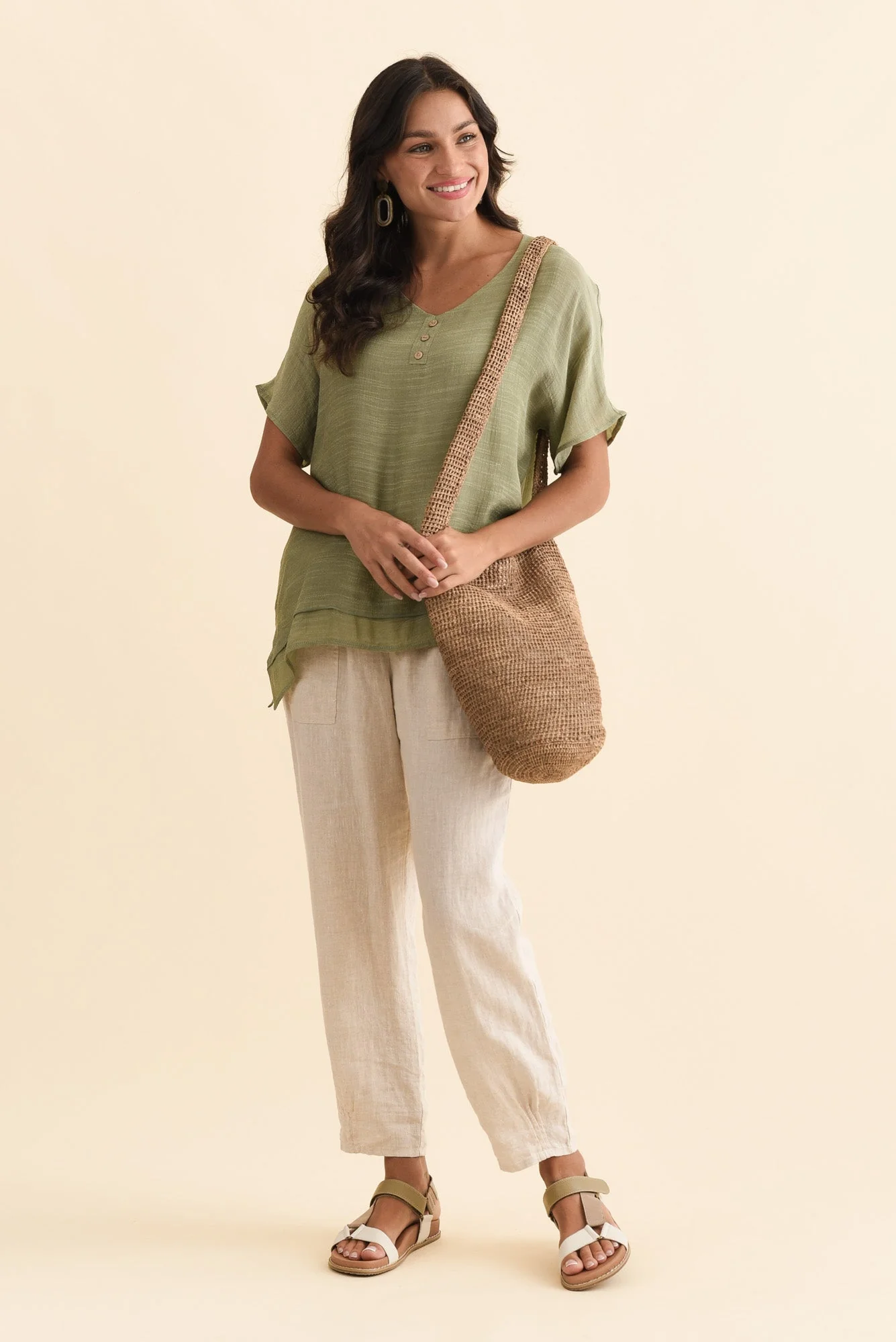 Alison Sage Layered Button Top - Image 2