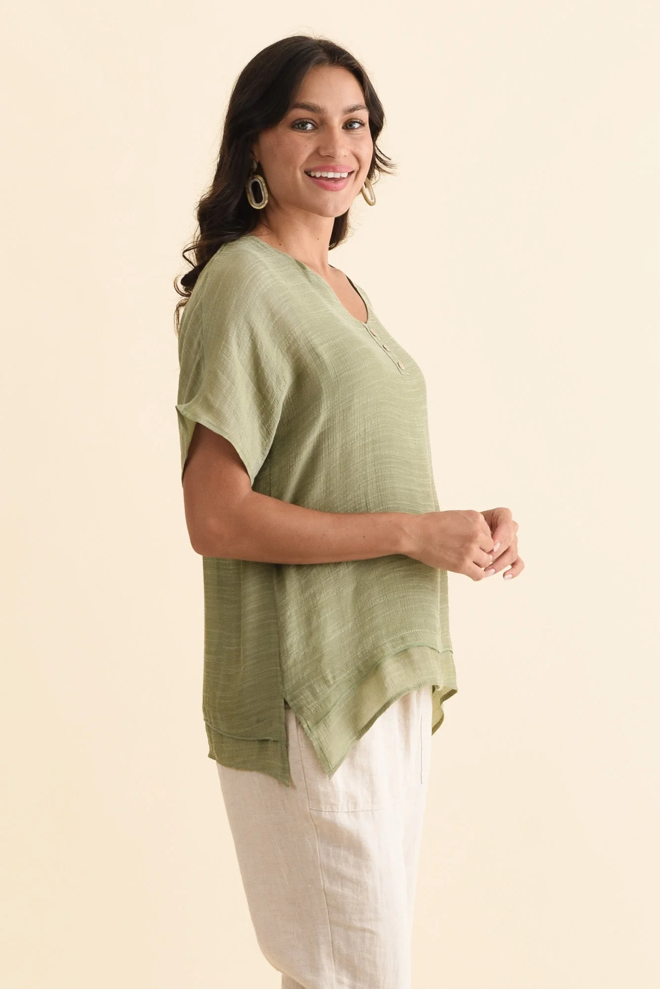 Alison Sage Layered Button Top - Image 3