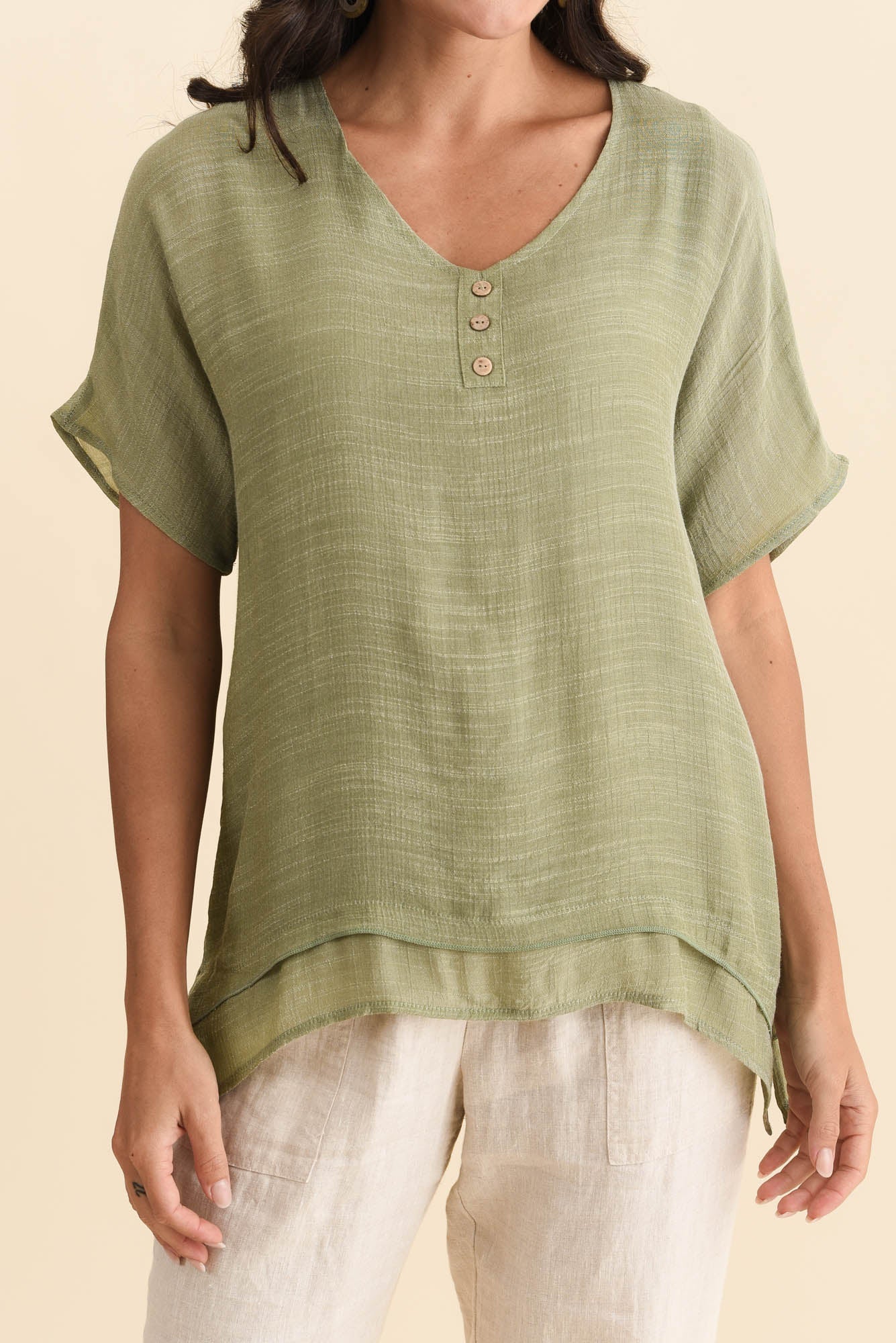 Alison Sage Layered Button Top - Image 5