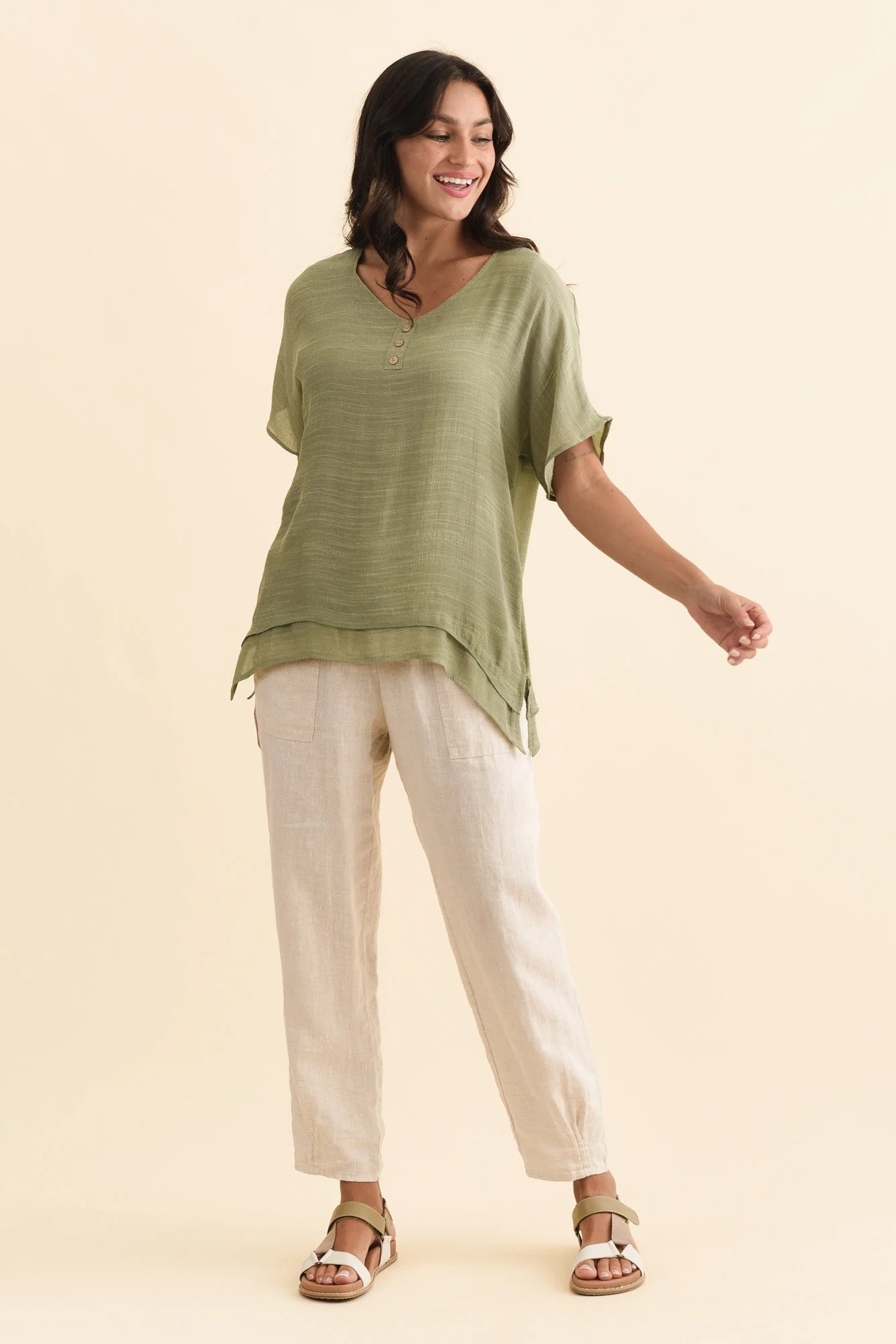 Alison Sage Layered Button Top - Image 6