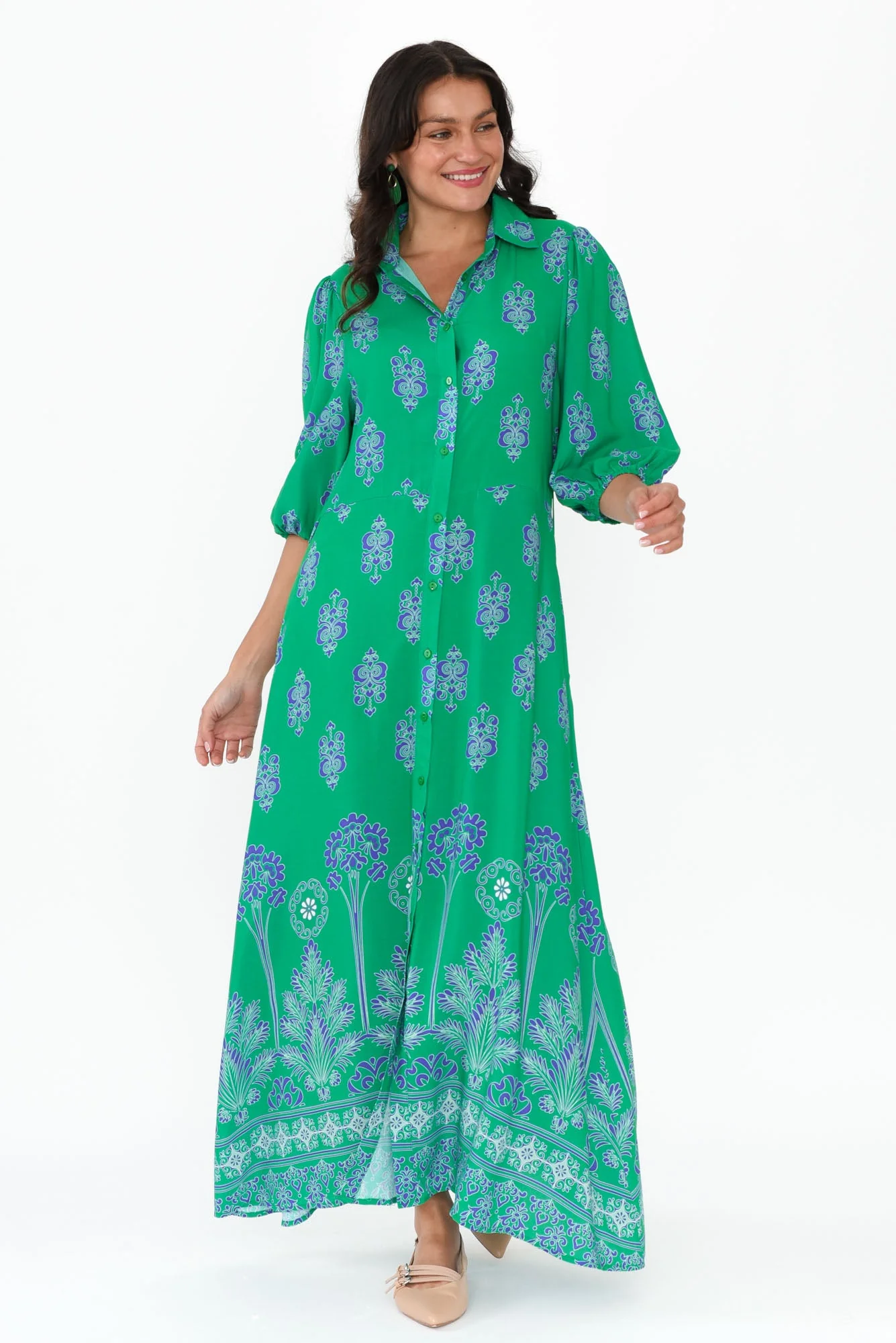 Alivia Green Mosaic Shirt Dress - Image 2