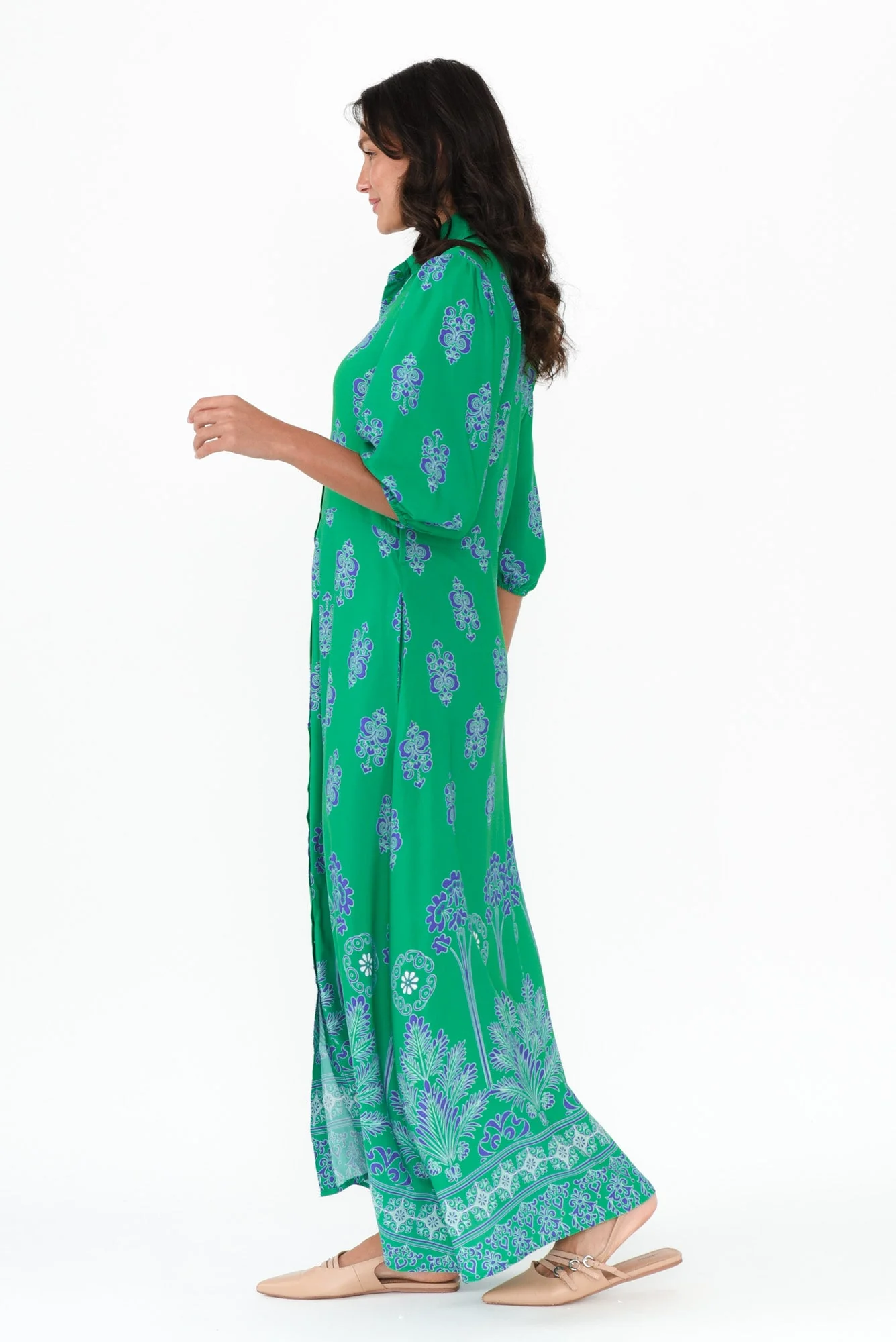 Alivia Green Mosaic Shirt Dress - Image 4