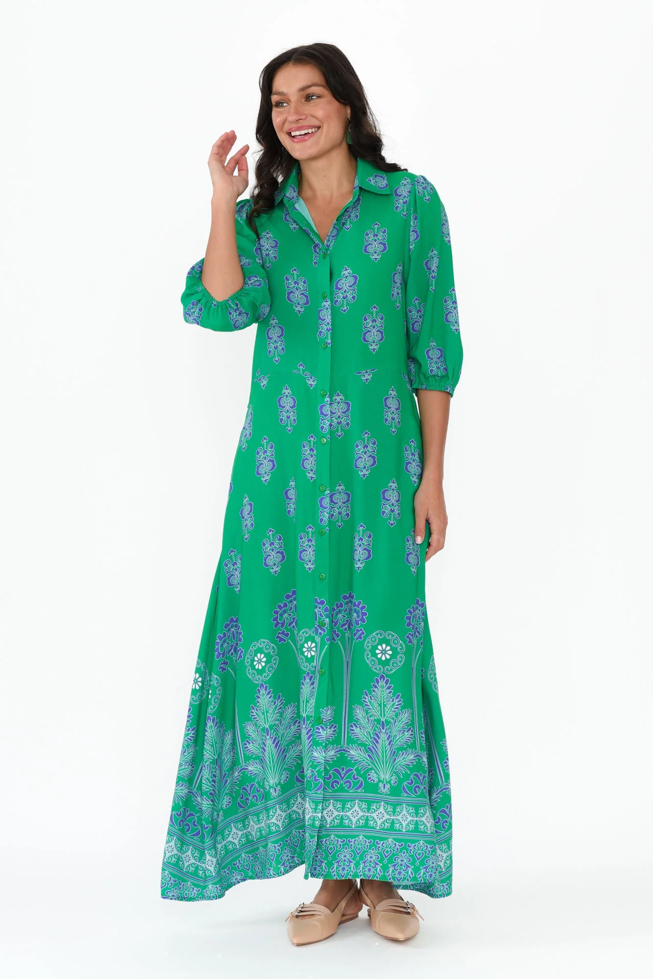 Alivia Green Mosaic Shirt Dress - Image 7