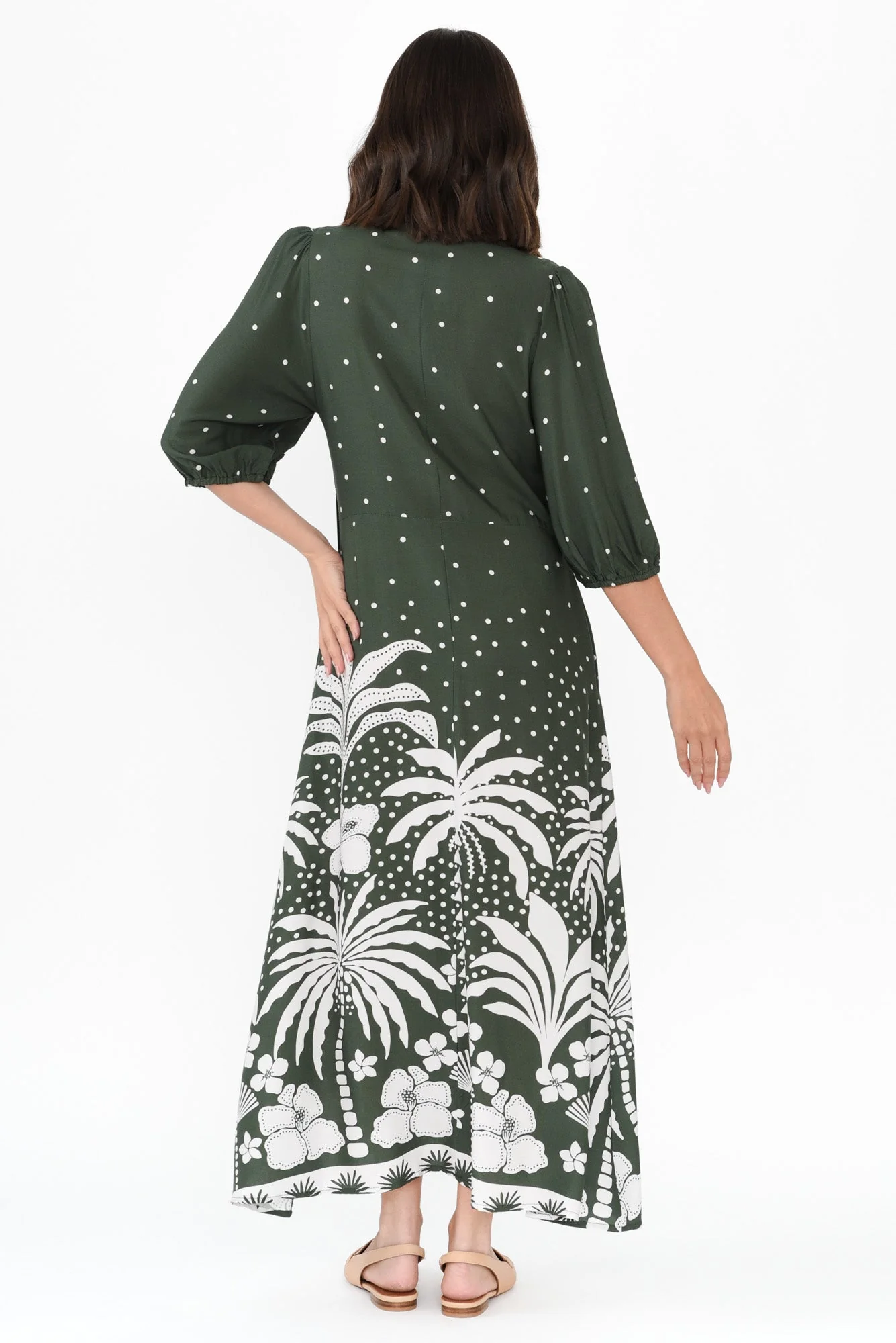 Alivia Khaki Tropical Shirt Dress - Image 3
