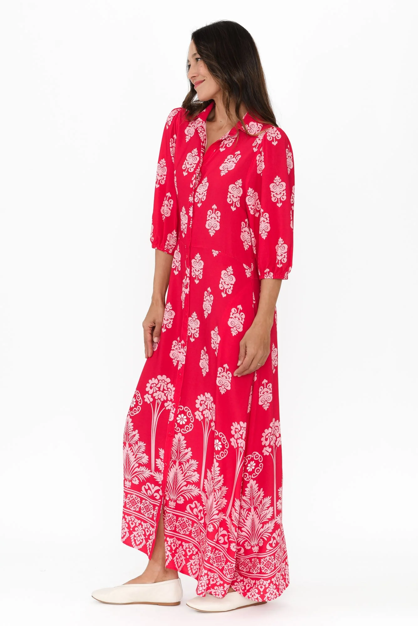 Alivia Red Mosaic Shirt Dress - Image 3