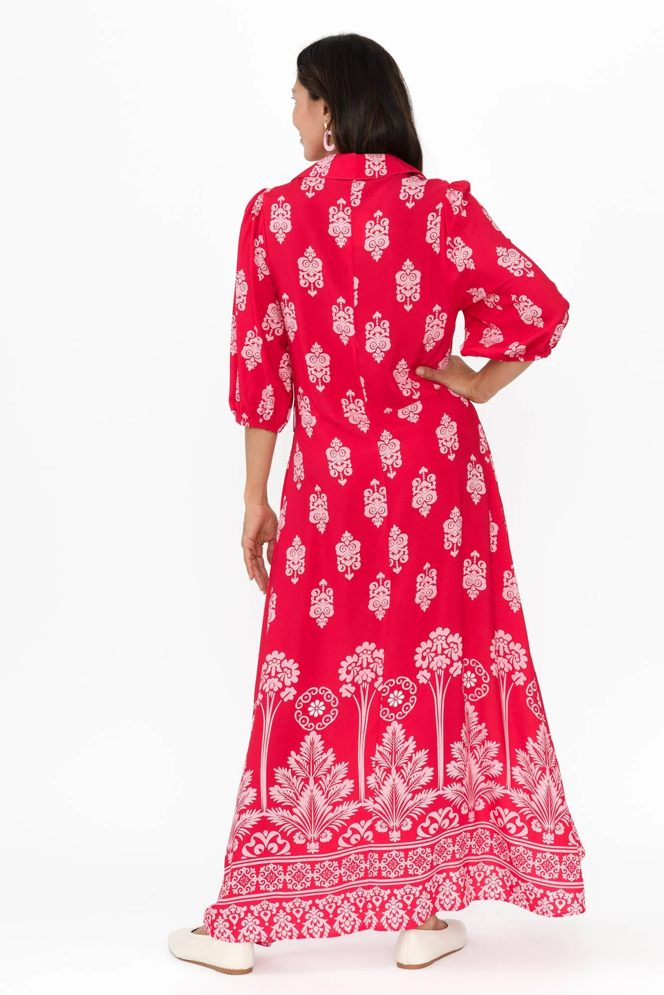 Alivia Red Mosaic Shirt Dress - Image 4