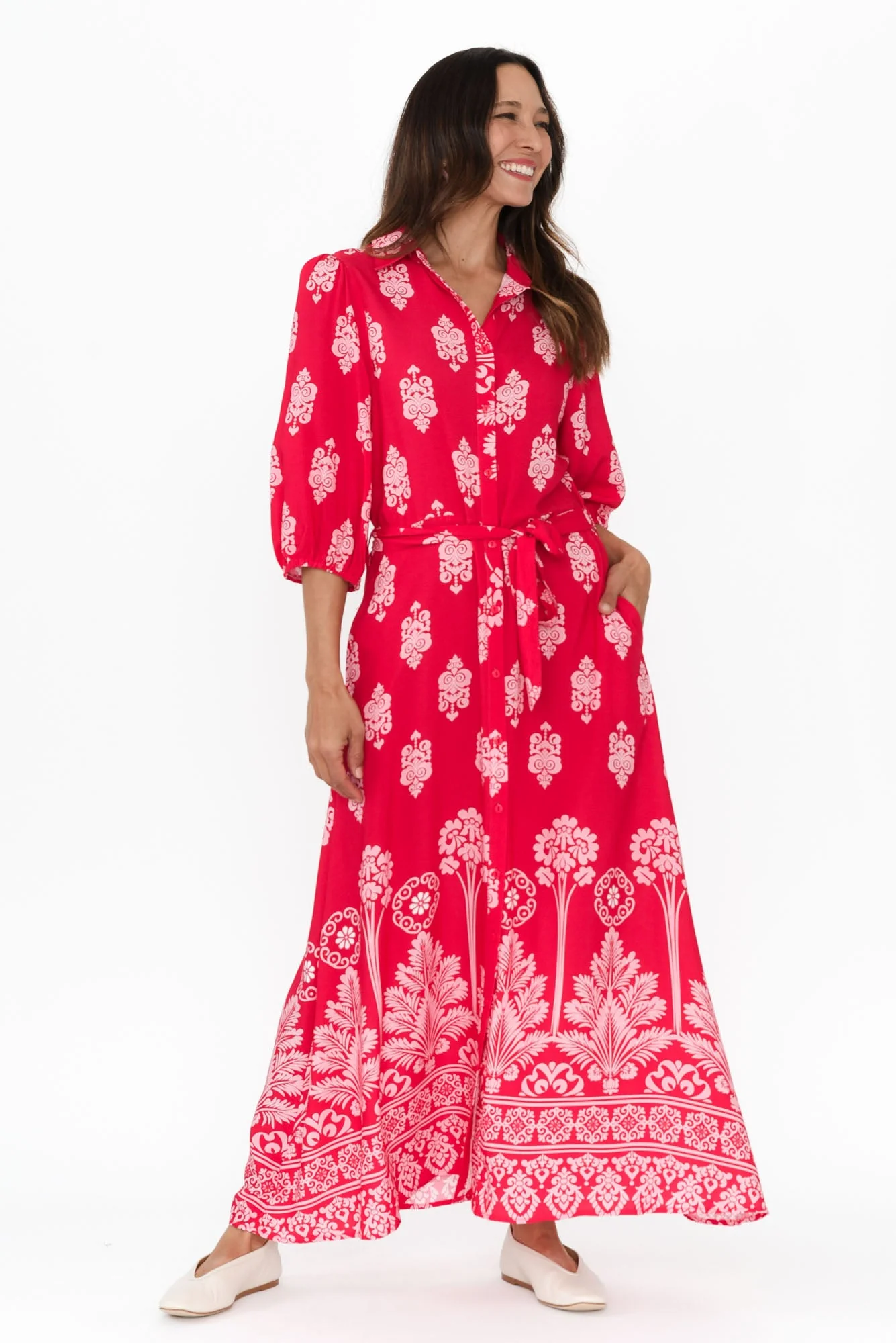 Alivia Red Mosaic Shirt Dress - Image 6