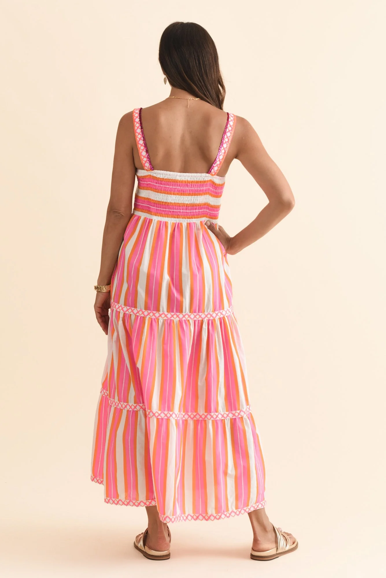 Alix Pink Stripe Cotton Tier Dress - Image 4