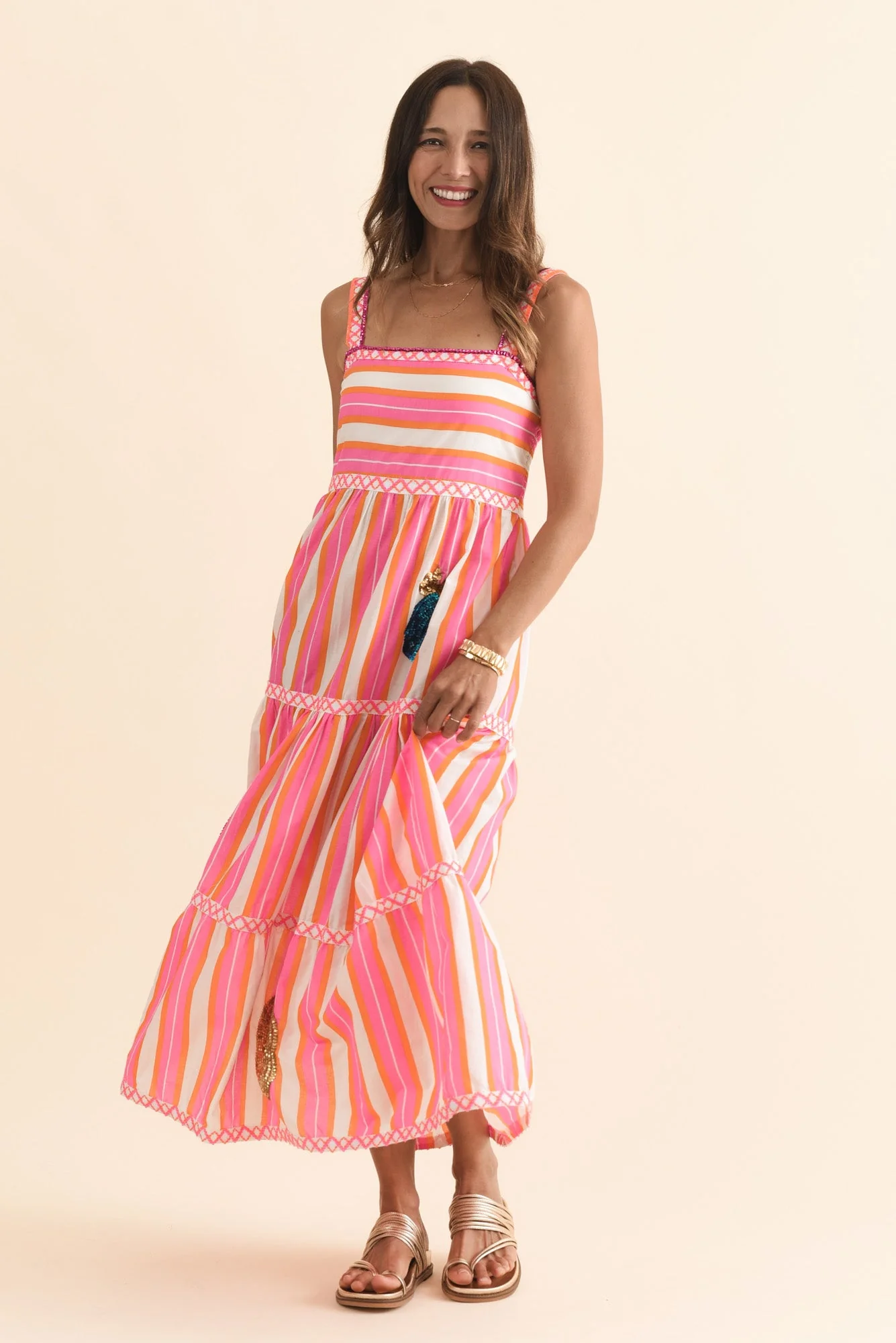 Alix Pink Stripe Cotton Tier Dress - Image 6