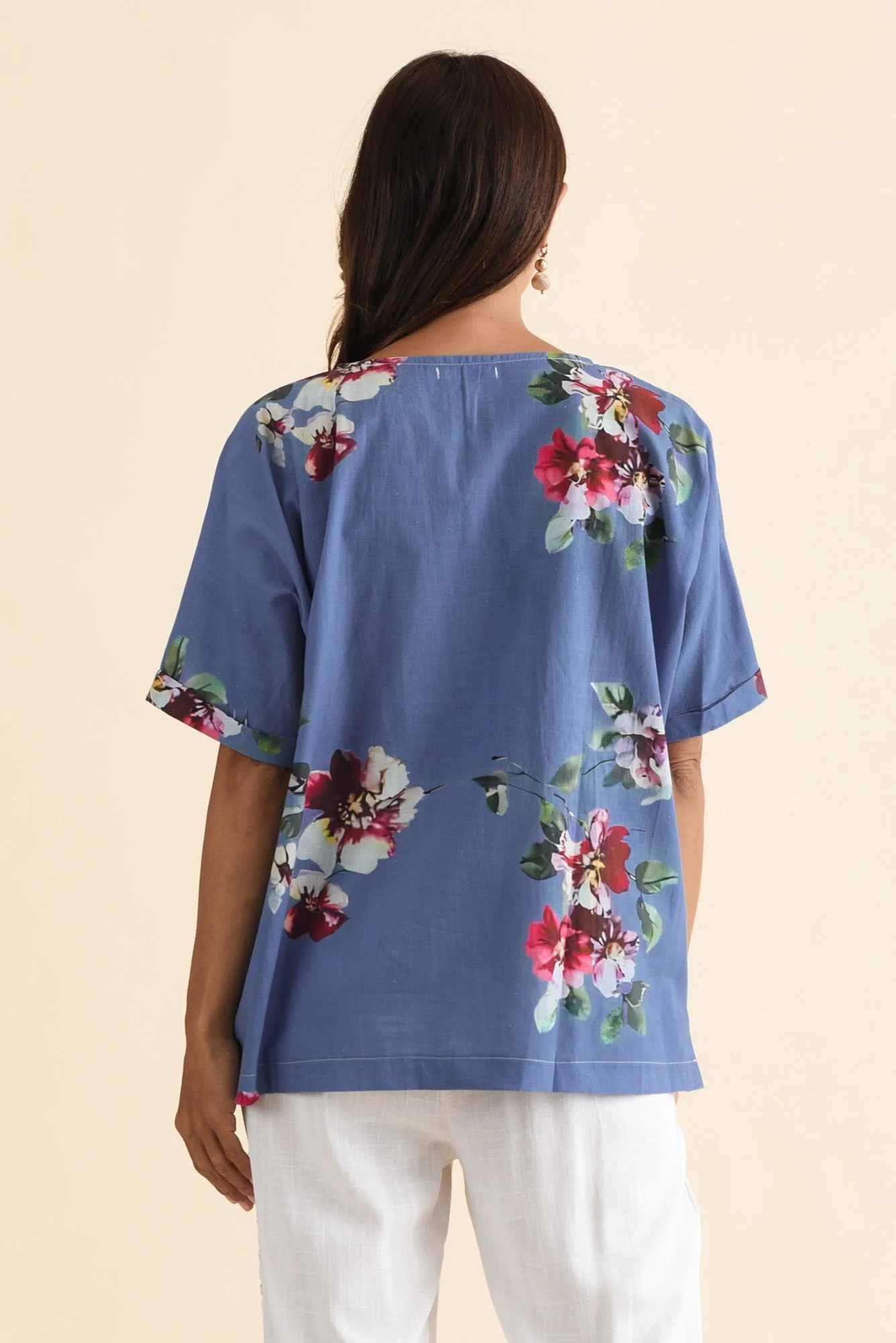 Aliya Blue Flower Cotton Top - Image 4