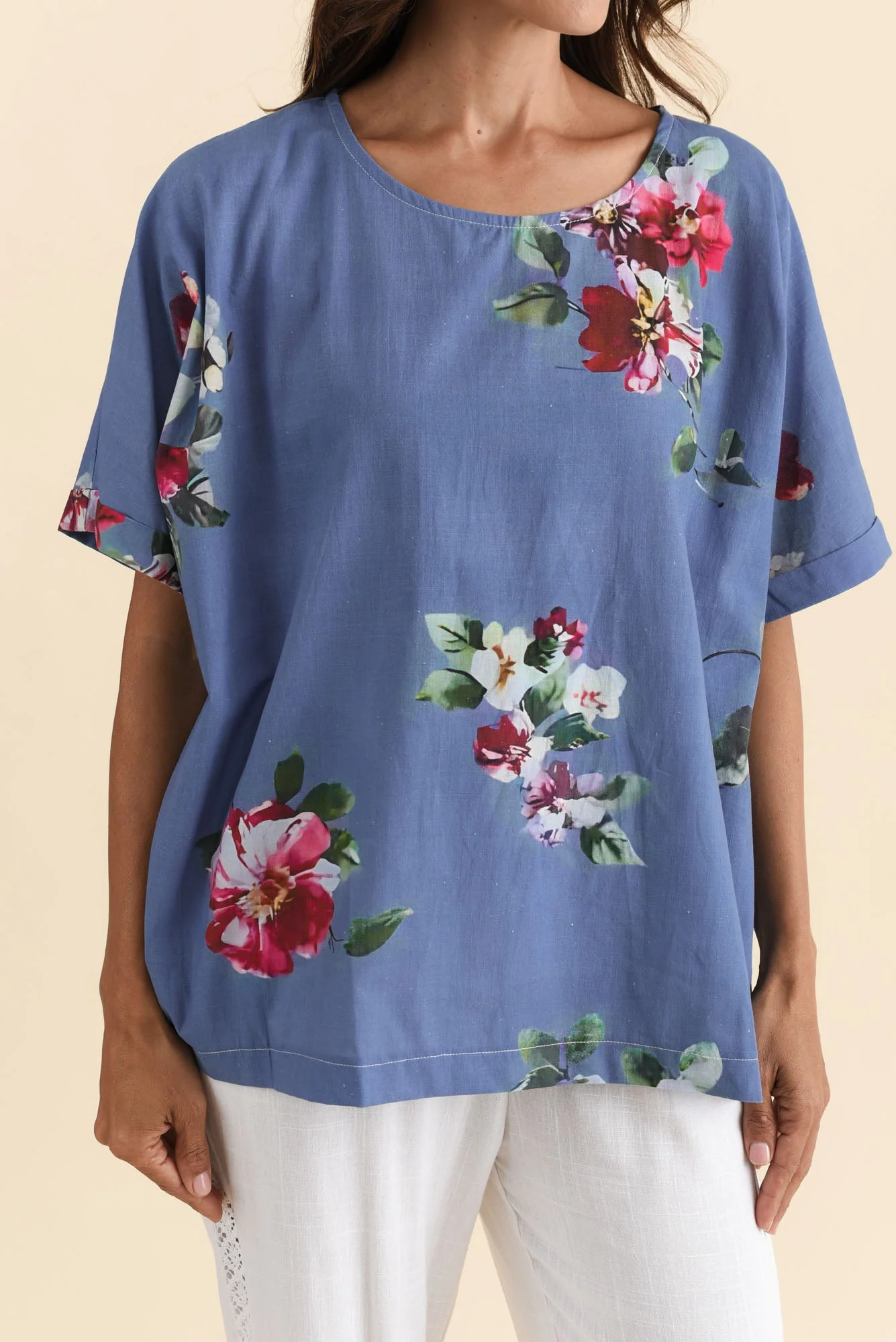 Aliya Blue Flower Cotton Top - Image 5