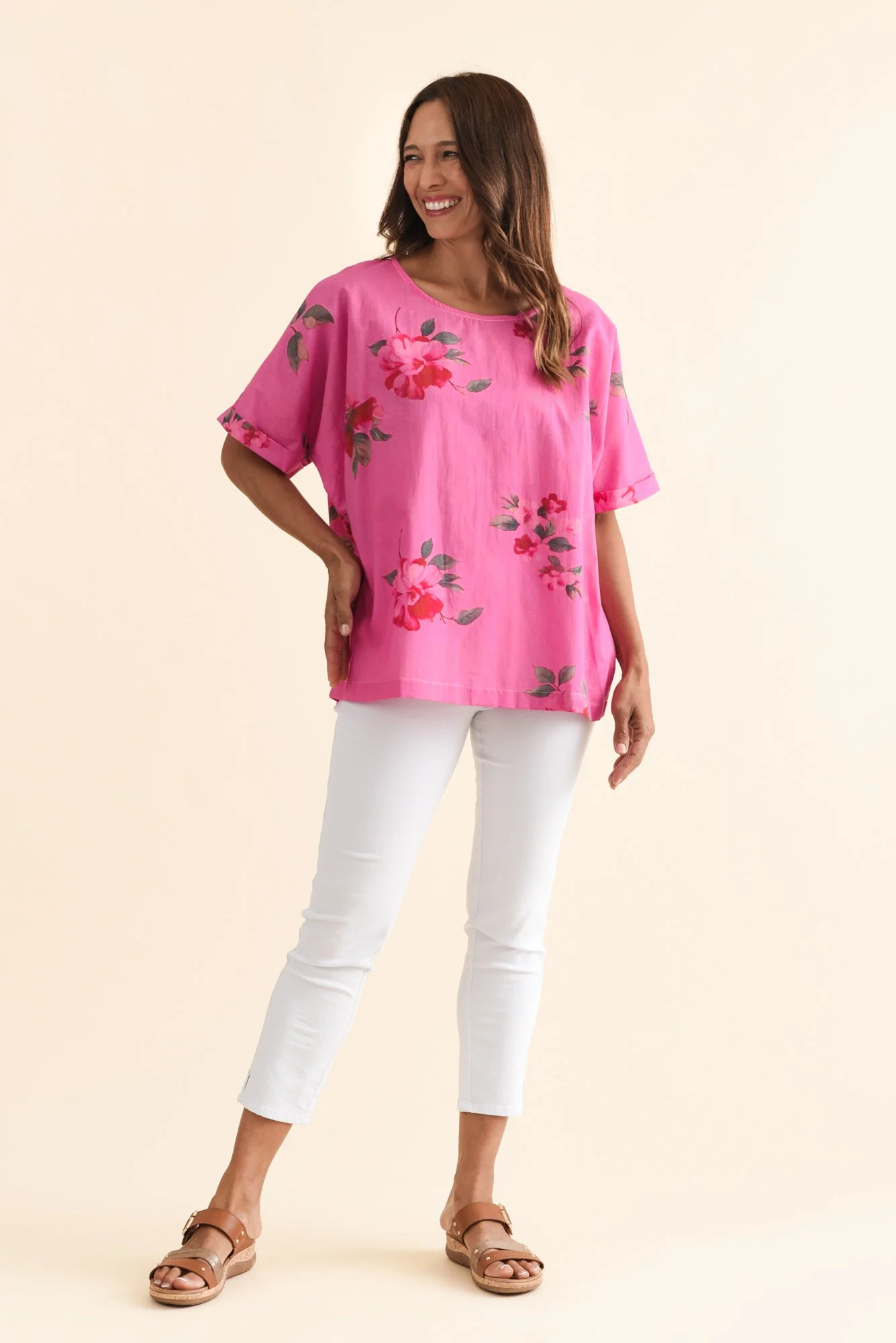 Aliya Pink Flower Cotton Top - Image 2