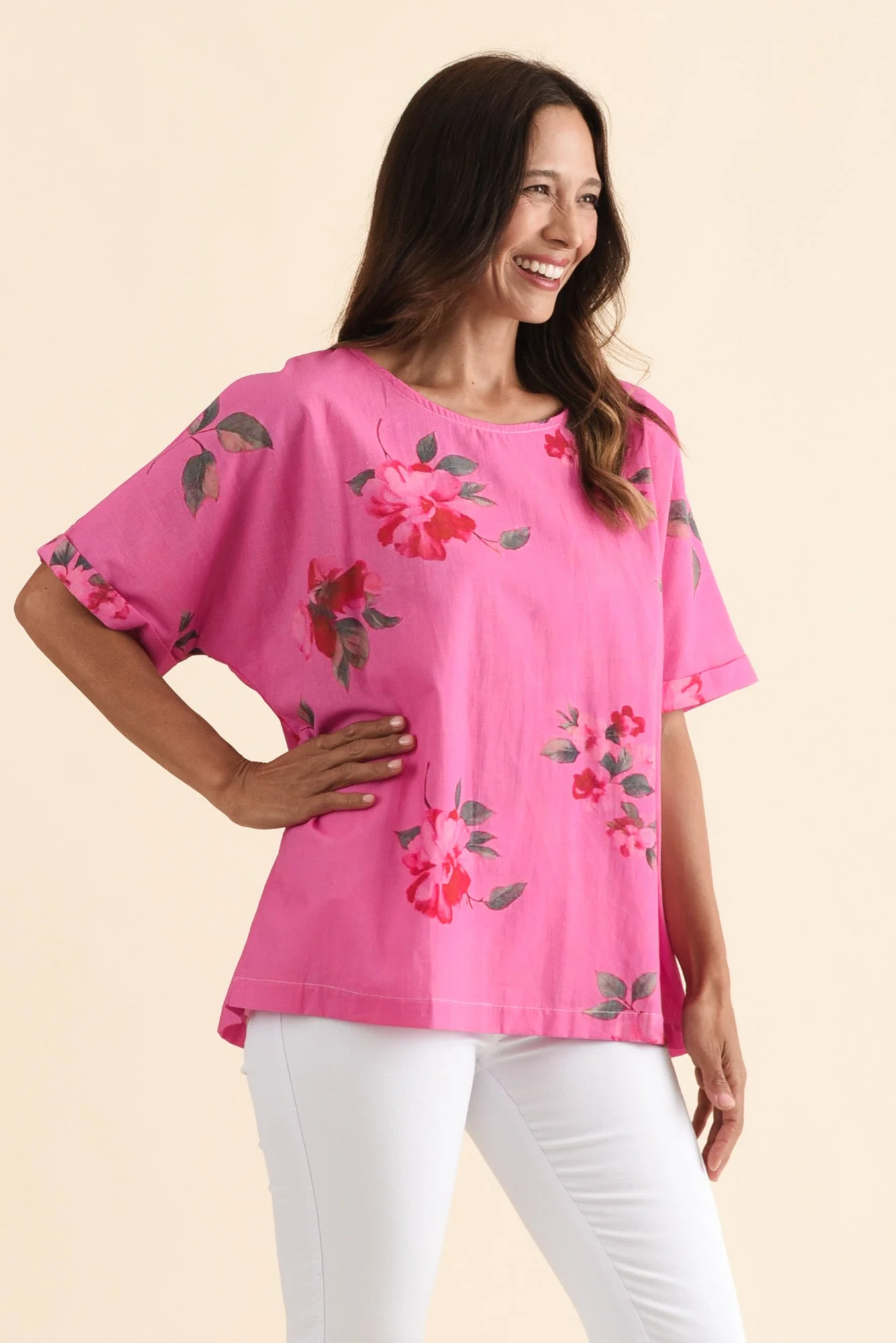 Aliya Pink Flower Cotton Top - Image 3