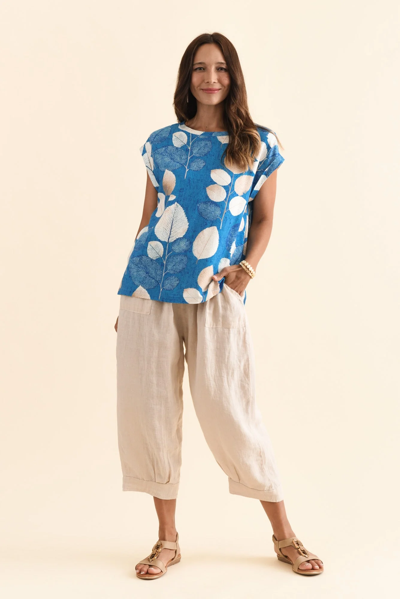 Alta Blue Leaf Linen Cotton Top - Image 2