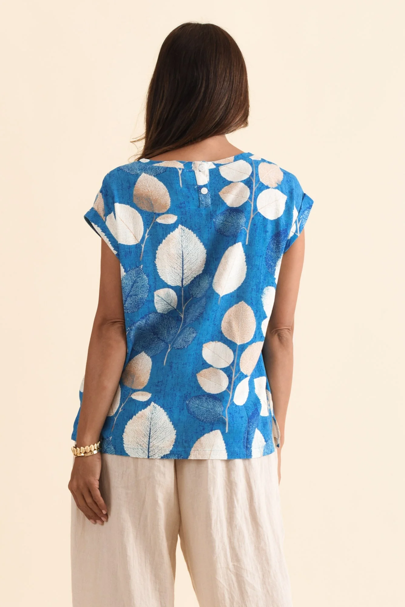 Alta Blue Leaf Linen Cotton Top - Image 4
