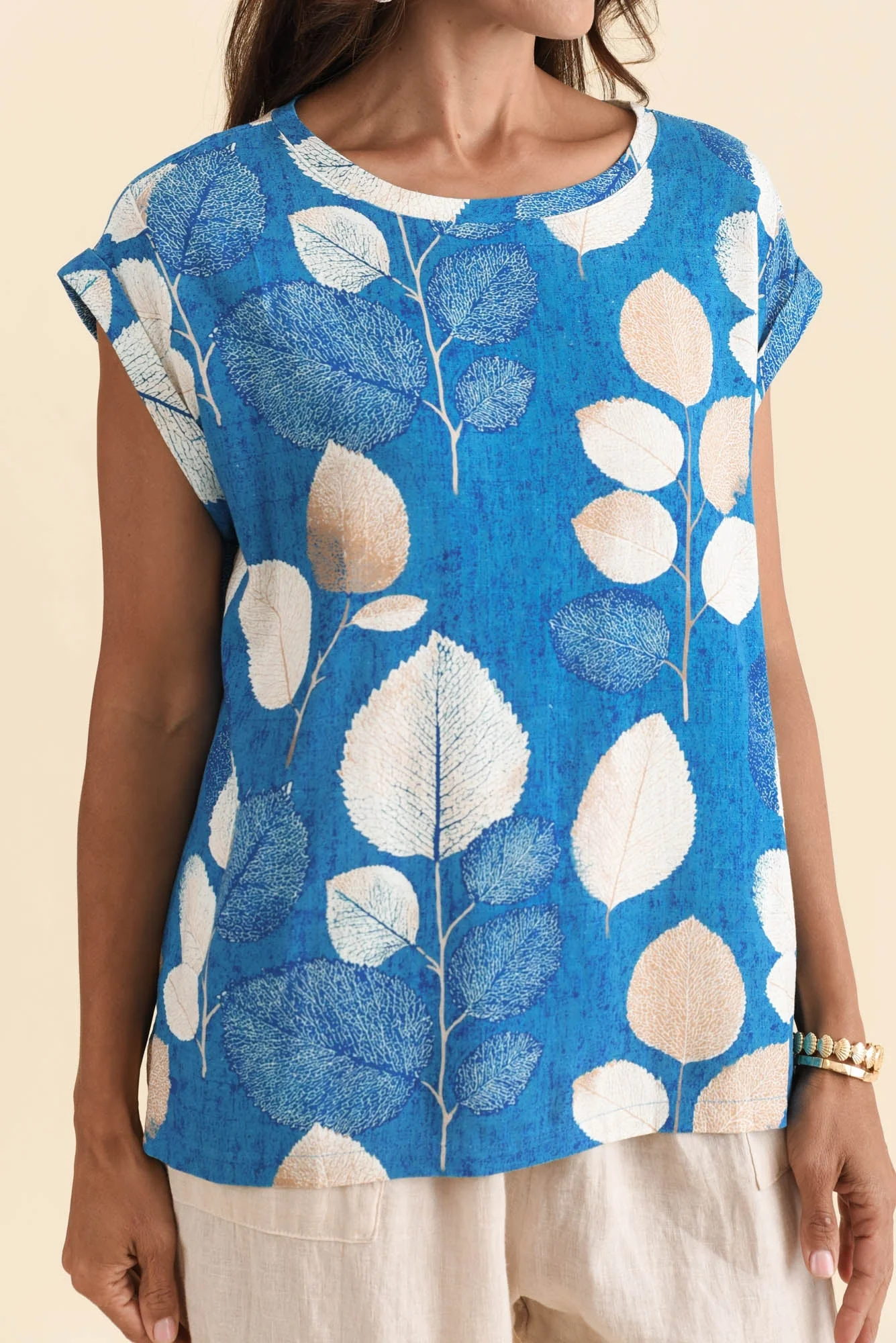 Alta Blue Leaf Linen Cotton Top - Image 5