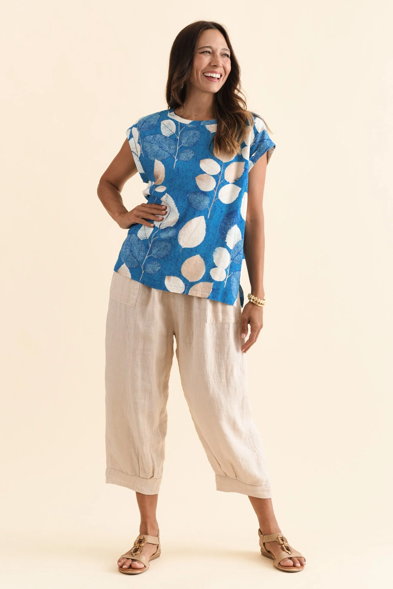 Alta Blue Leaf Linen Cotton Top - Image 6