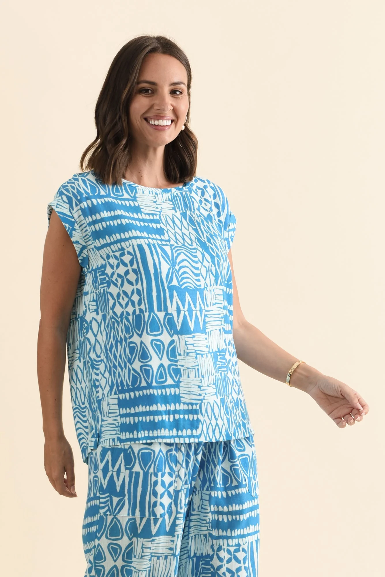 Alta Blue Mosaic Linen Cotton Top - Image 4