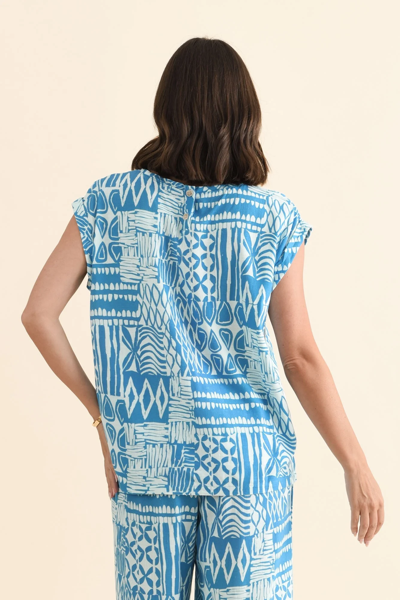 Alta Blue Mosaic Linen Cotton Top - Image 5