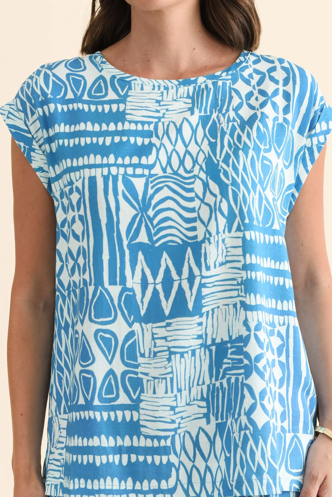 Alta Blue Mosaic Linen Cotton Top - Image 6