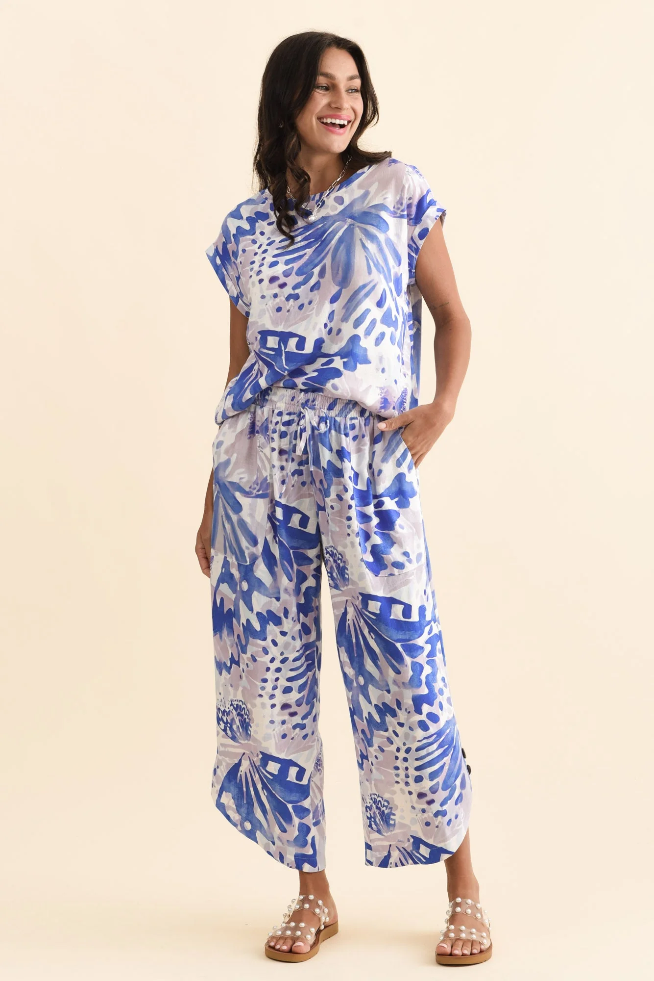 Alta Cobalt Abstract Linen Cotton Top - Image 2
