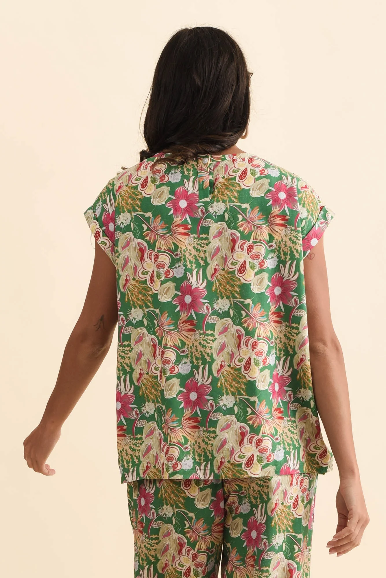 Alta Green Flower Linen Cotton Top - Image 4