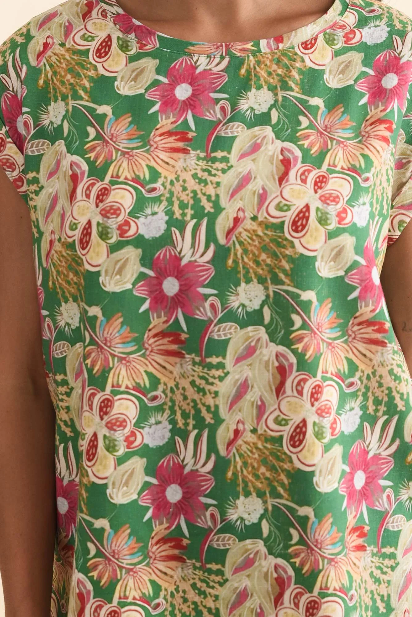 Alta Green Flower Linen Cotton Top - Image 5