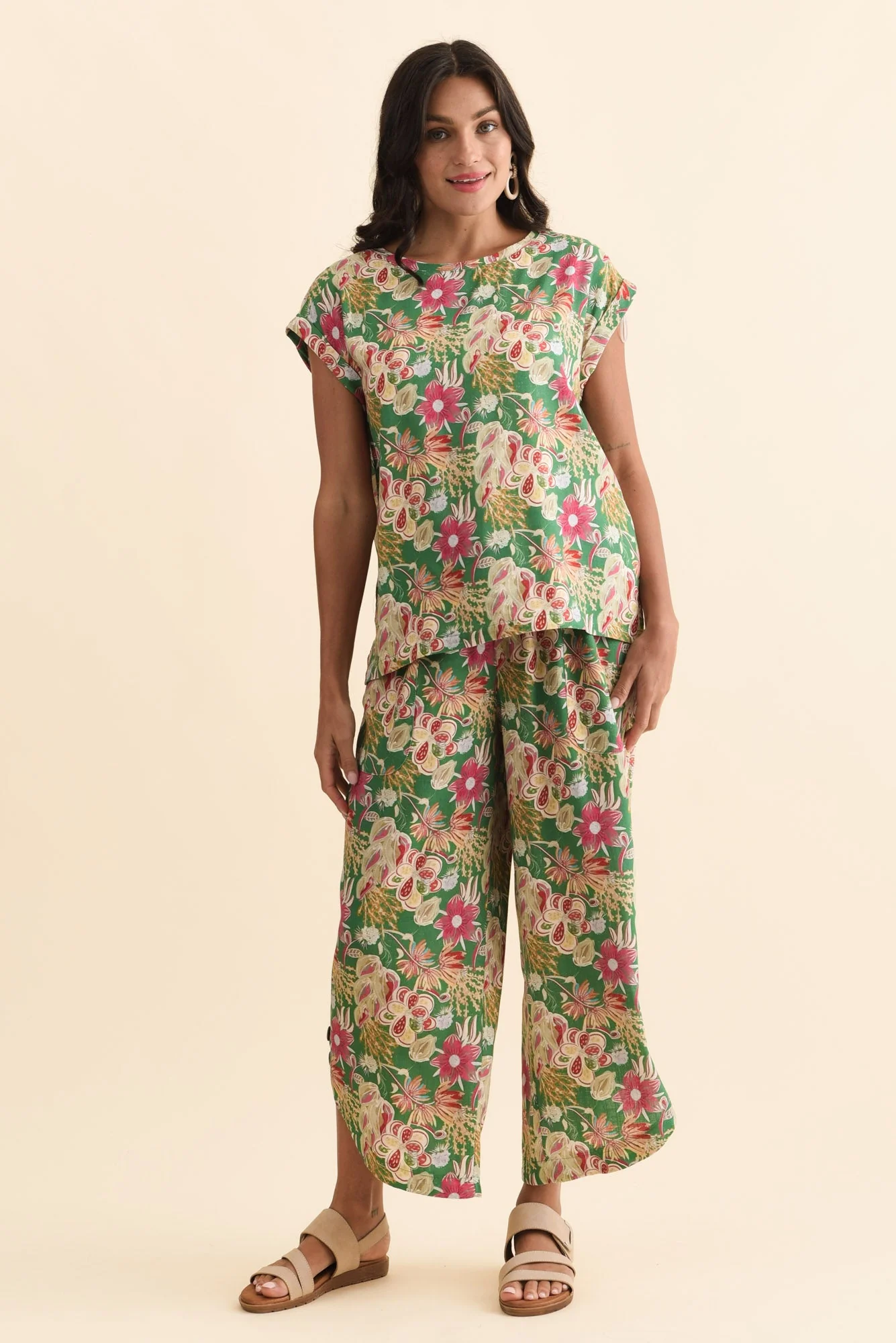 Alta Green Flower Linen Cotton Top - Image 6