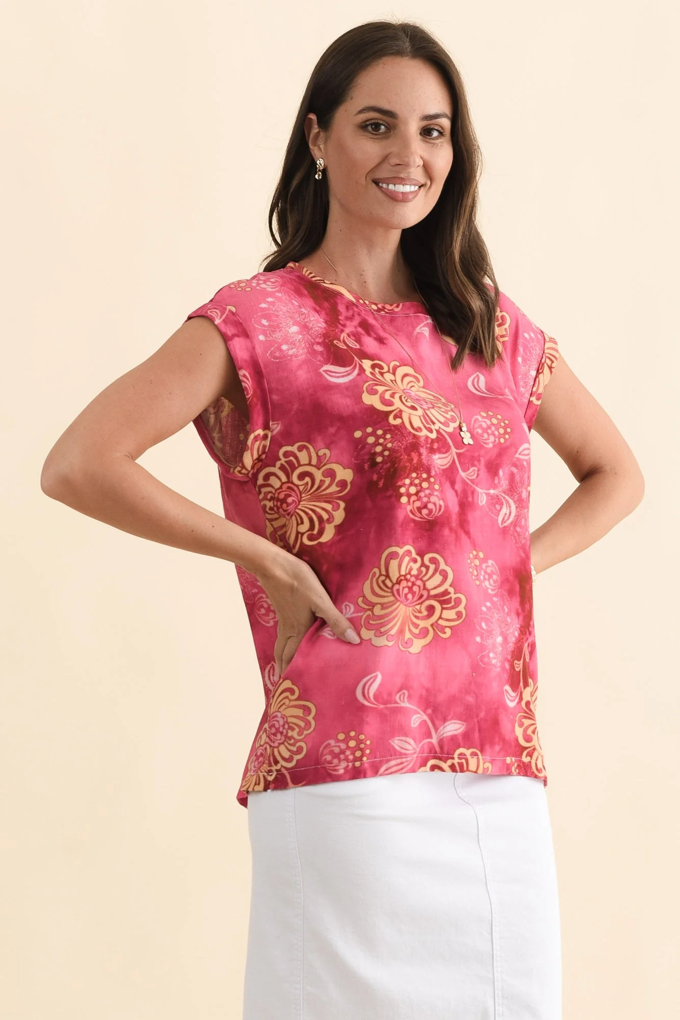 Alta Pink Flower Linen Cotton Top - Image 3