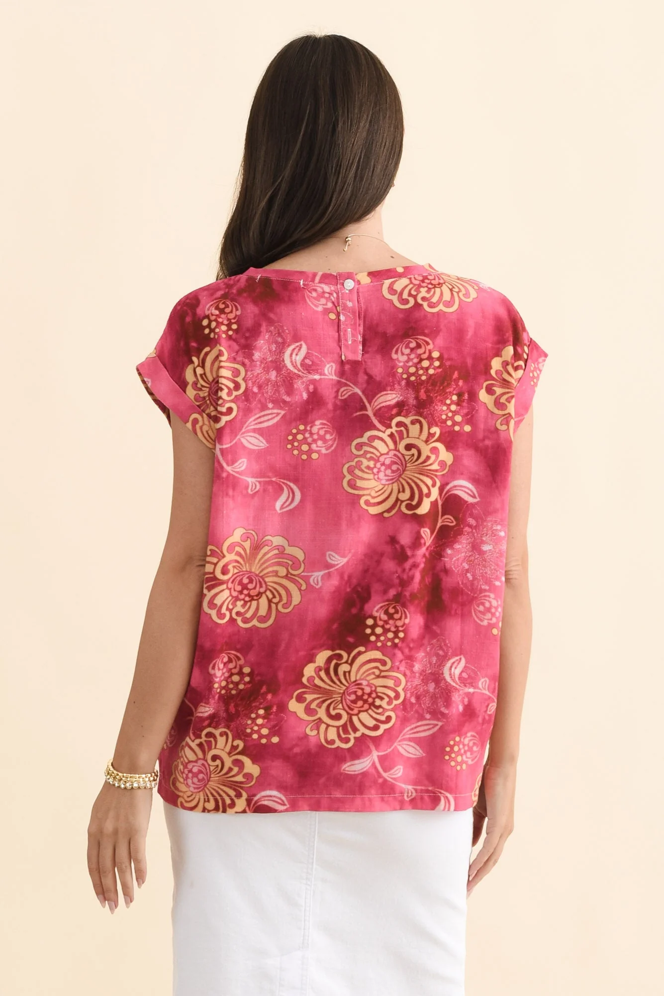 Alta Pink Flower Linen Cotton Top - Image 4