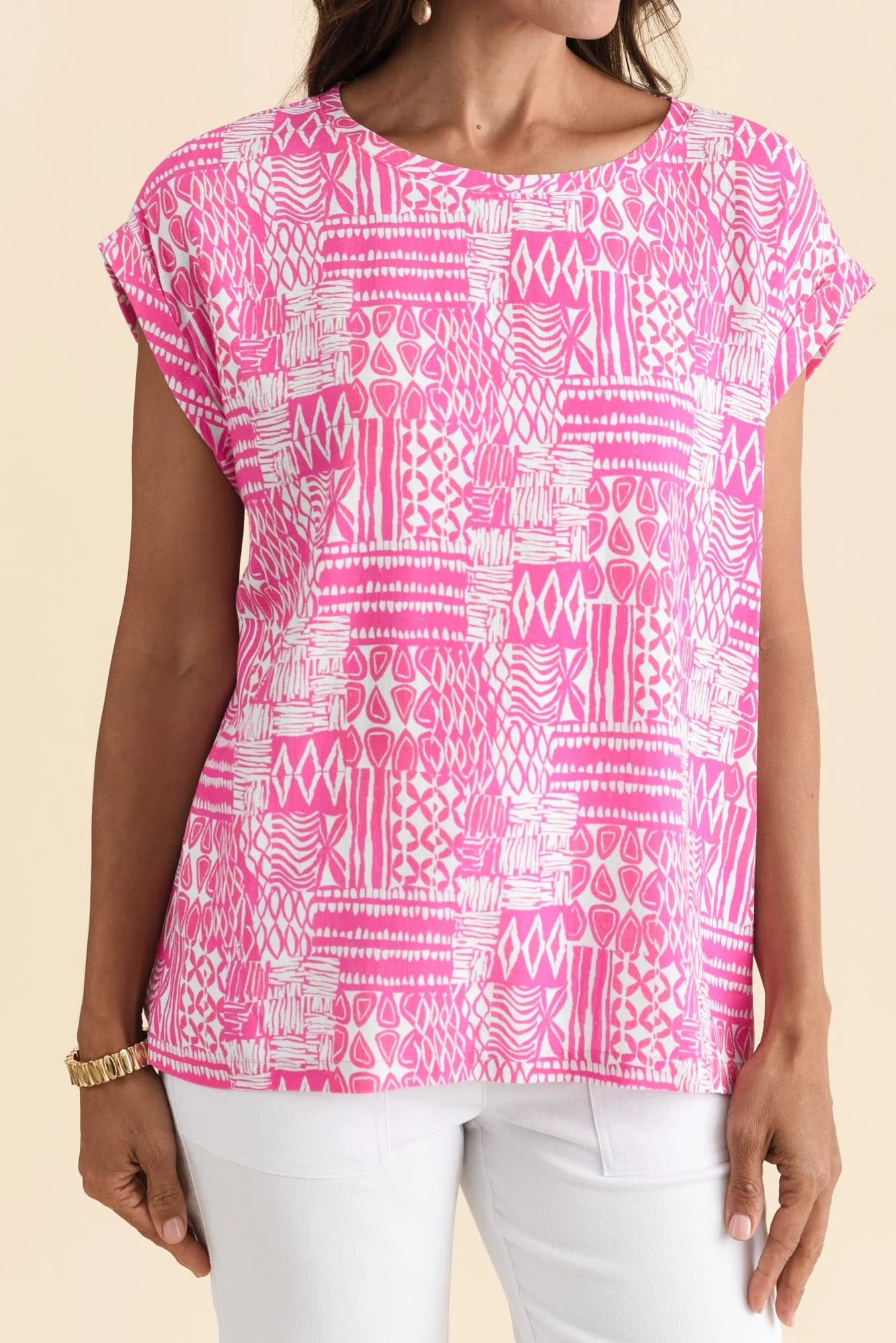 Alta Pink Mosaic Linen Cotton Top - Image 5