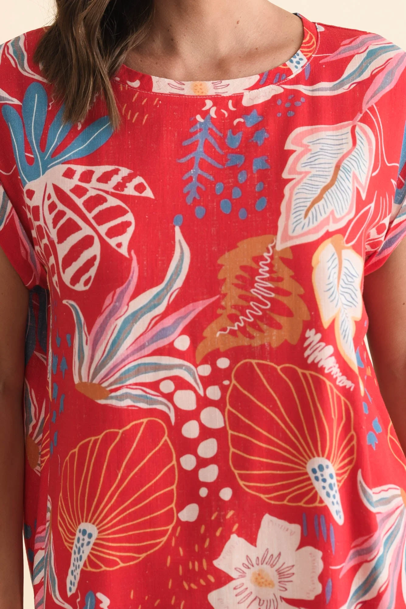 Alta Red Foliage Linen Cotton Top - Image 5