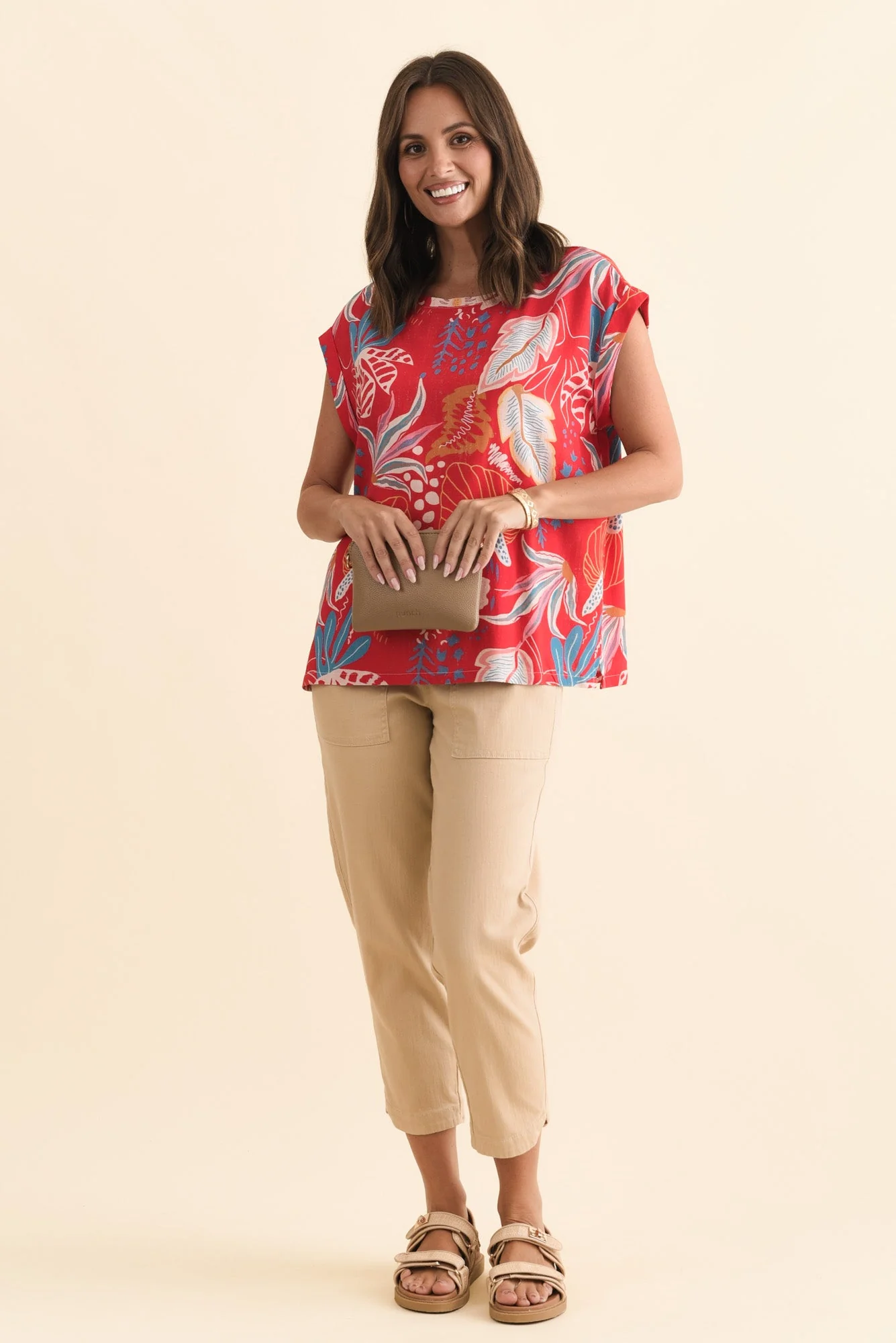 Alta Red Foliage Linen Cotton Top - Image 6