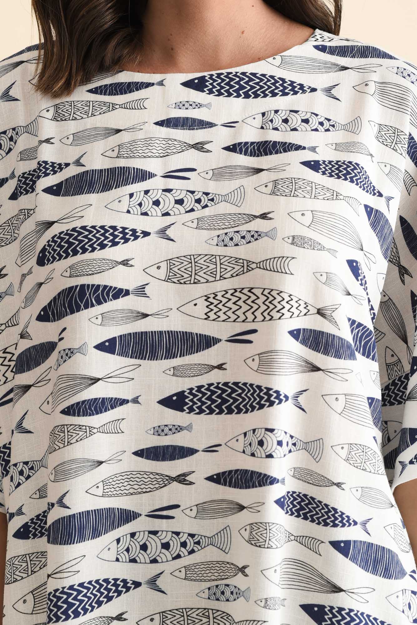 Alton Blue Sea Linen Cotton Top - Image 5