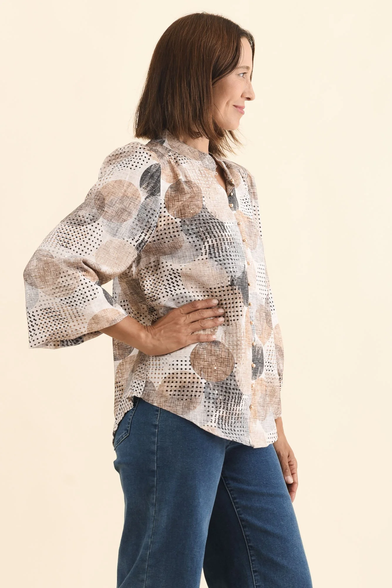 Alvarez Brown Spot Button Blouse - Image 3