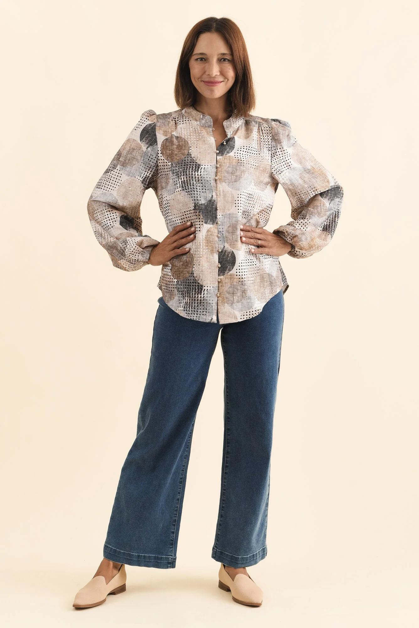 Alvarez Brown Spot Button Blouse - Image 6