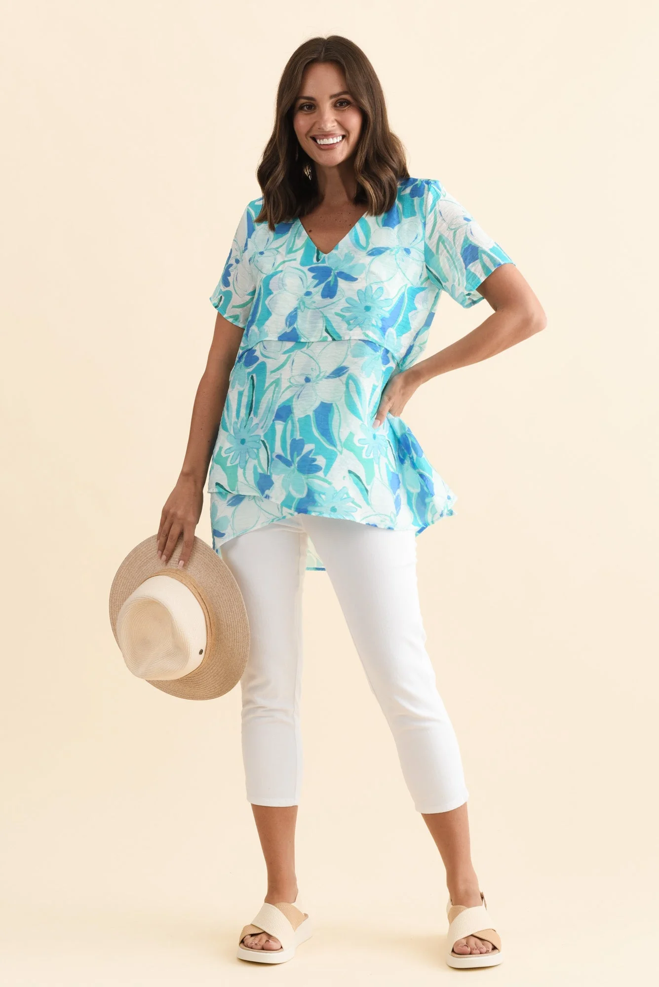 Alvina Aqua Blossom Layered Tunic Top - Image 2