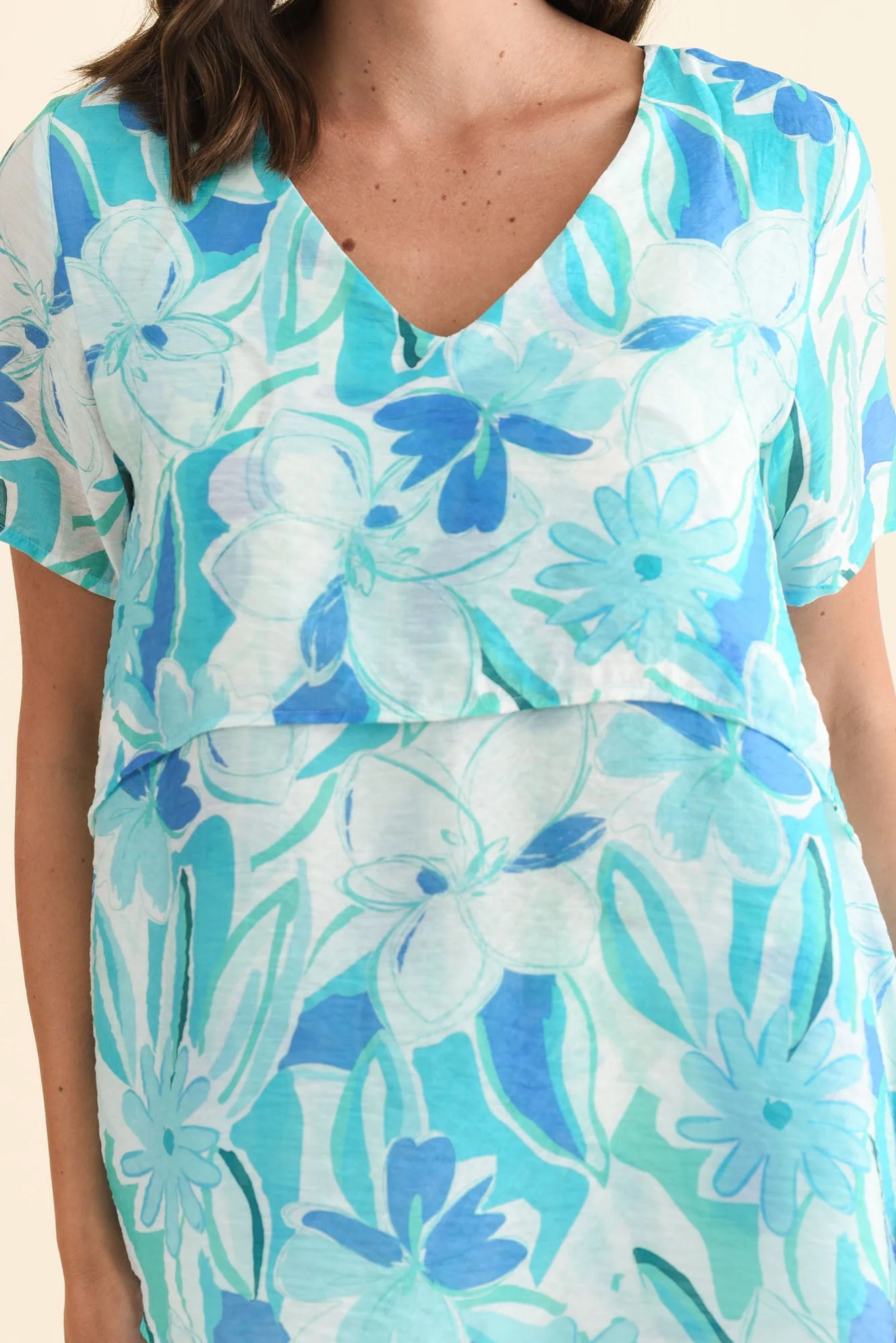 Alvina Aqua Blossom Layered Tunic Top - Image 5