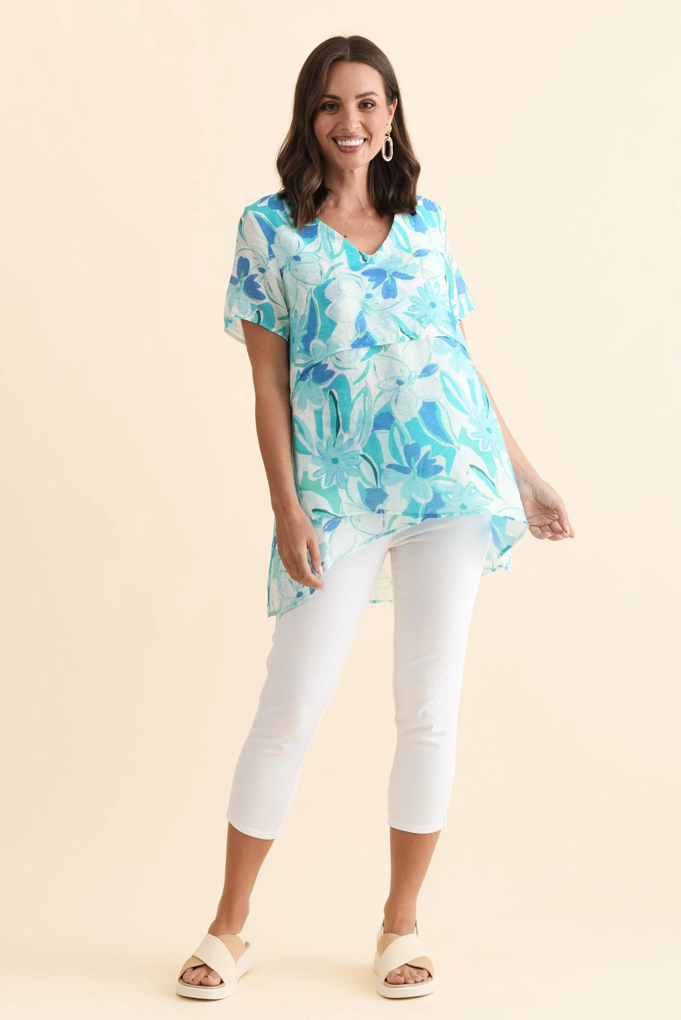 Alvina Aqua Blossom Layered Tunic Top - Image 6